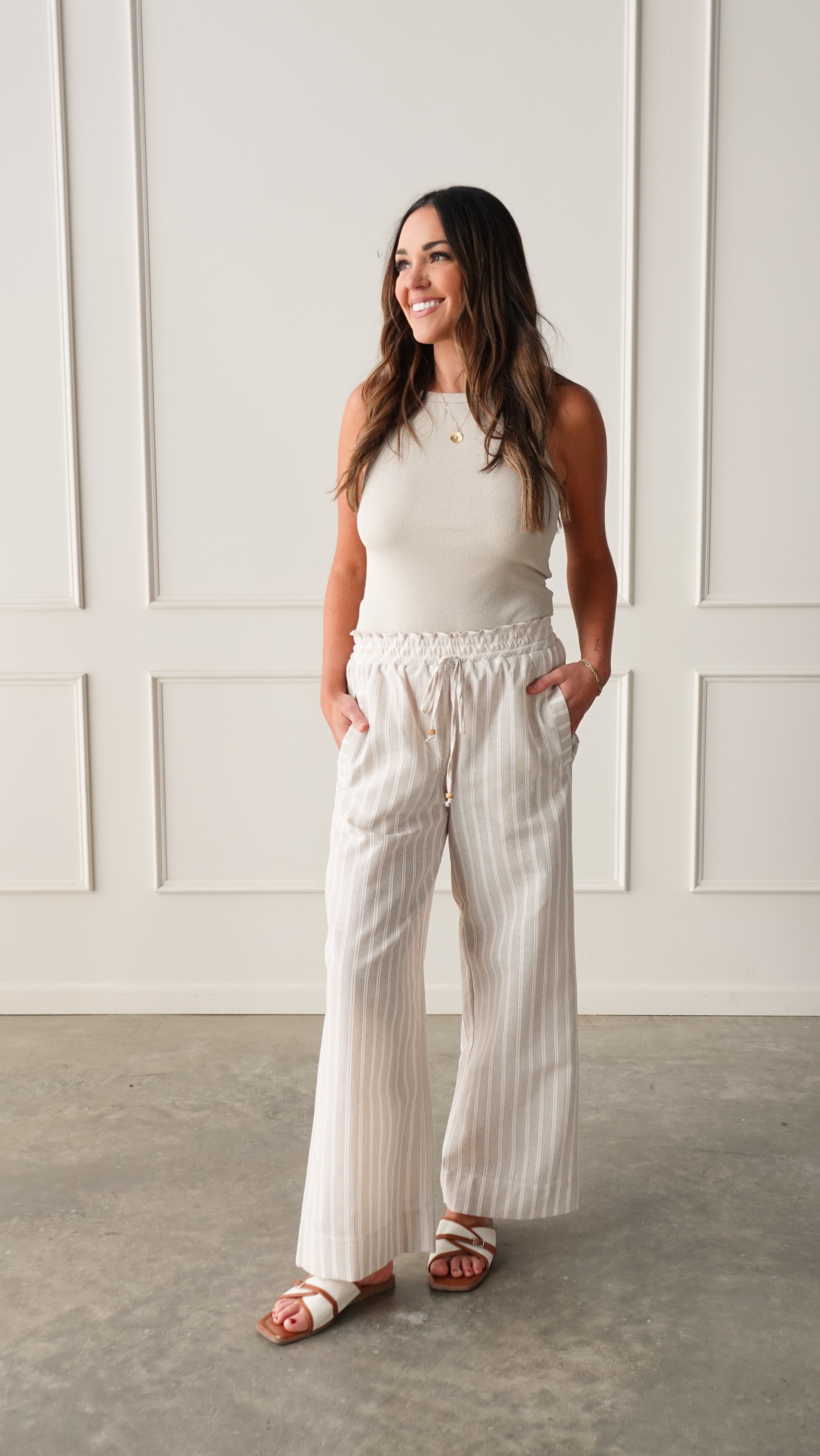 Striped Drawstring Wide Leg Pant | Elegant Women's Fashion by coolavocek