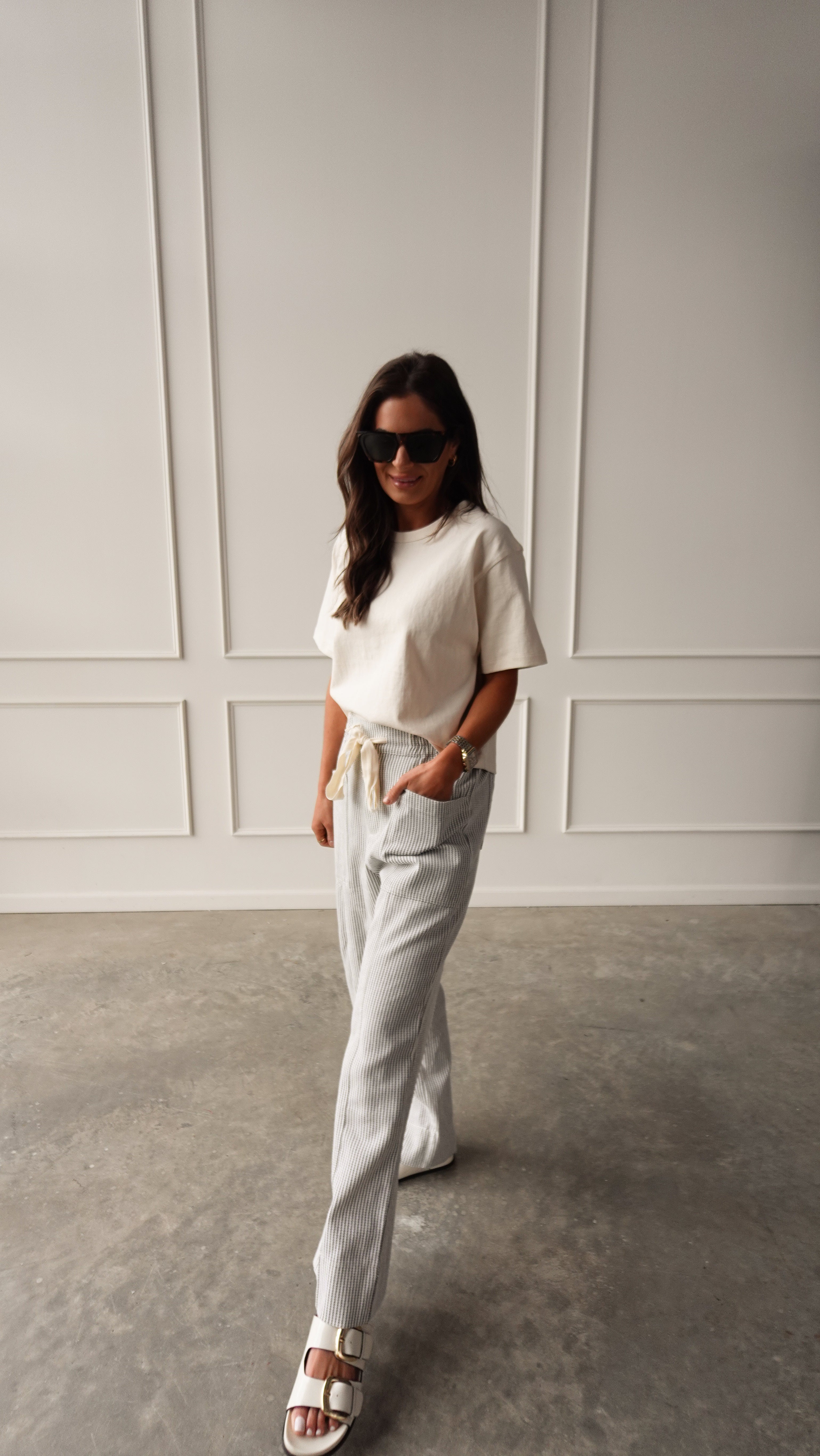 Gray Striped Drawstring Pant | Elegant Women's Fashion by coolavocek