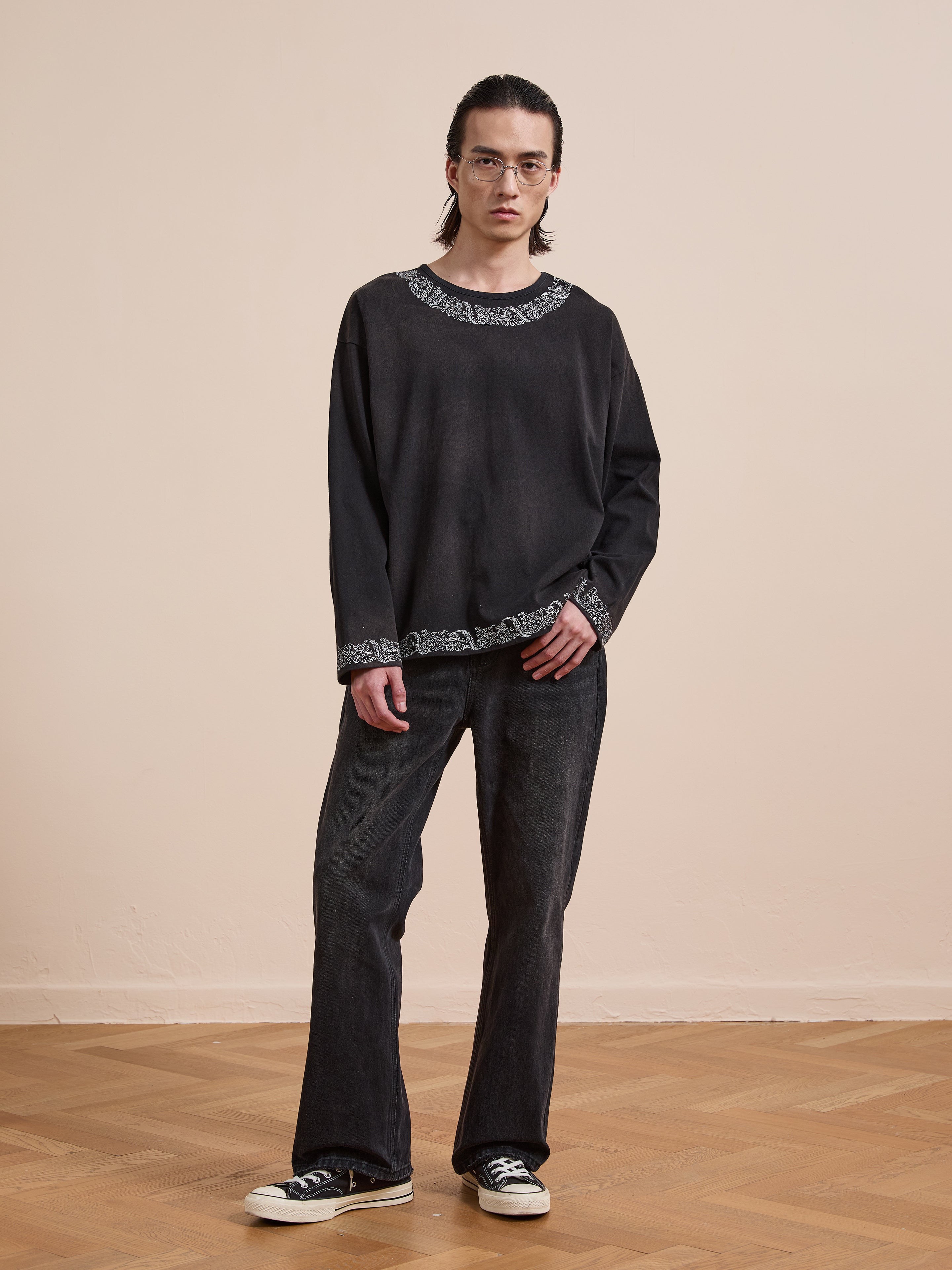 Metallic Long Sleeve Embroidered Tee | Modern Menswear by yycbvcnbmmnbm
