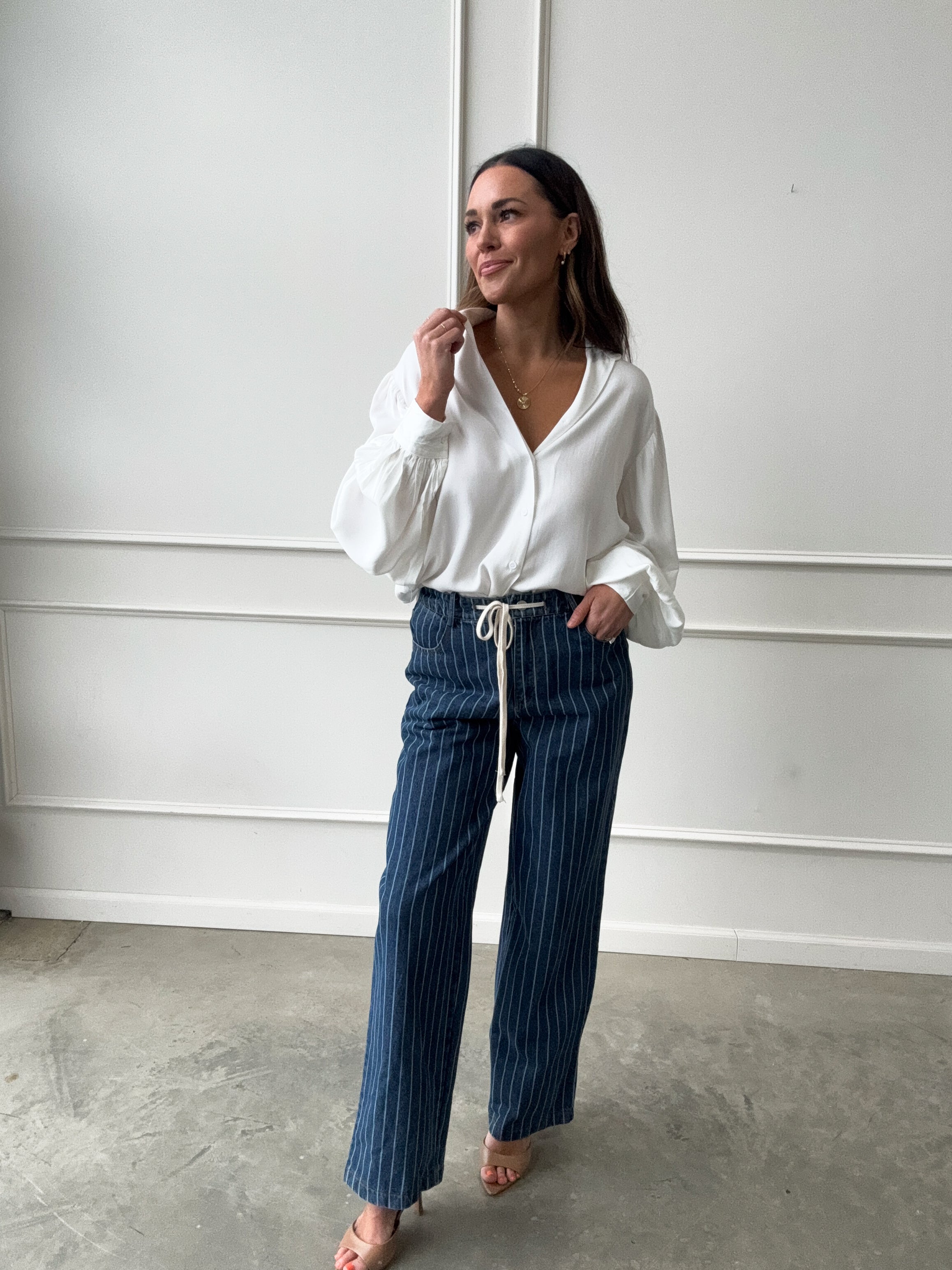 Drawstring Striped Straight Denim | Elegant Women's Fashion by coolavocek