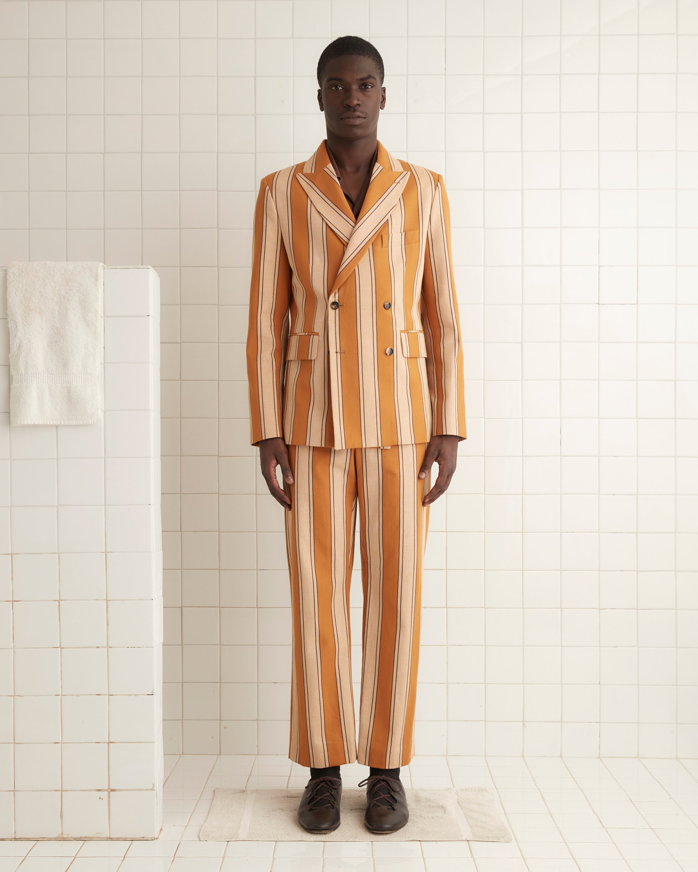 Awning Stripe Double-Breasted Suit Jacket | Modern Menswear by yycbvcnbmmnbm