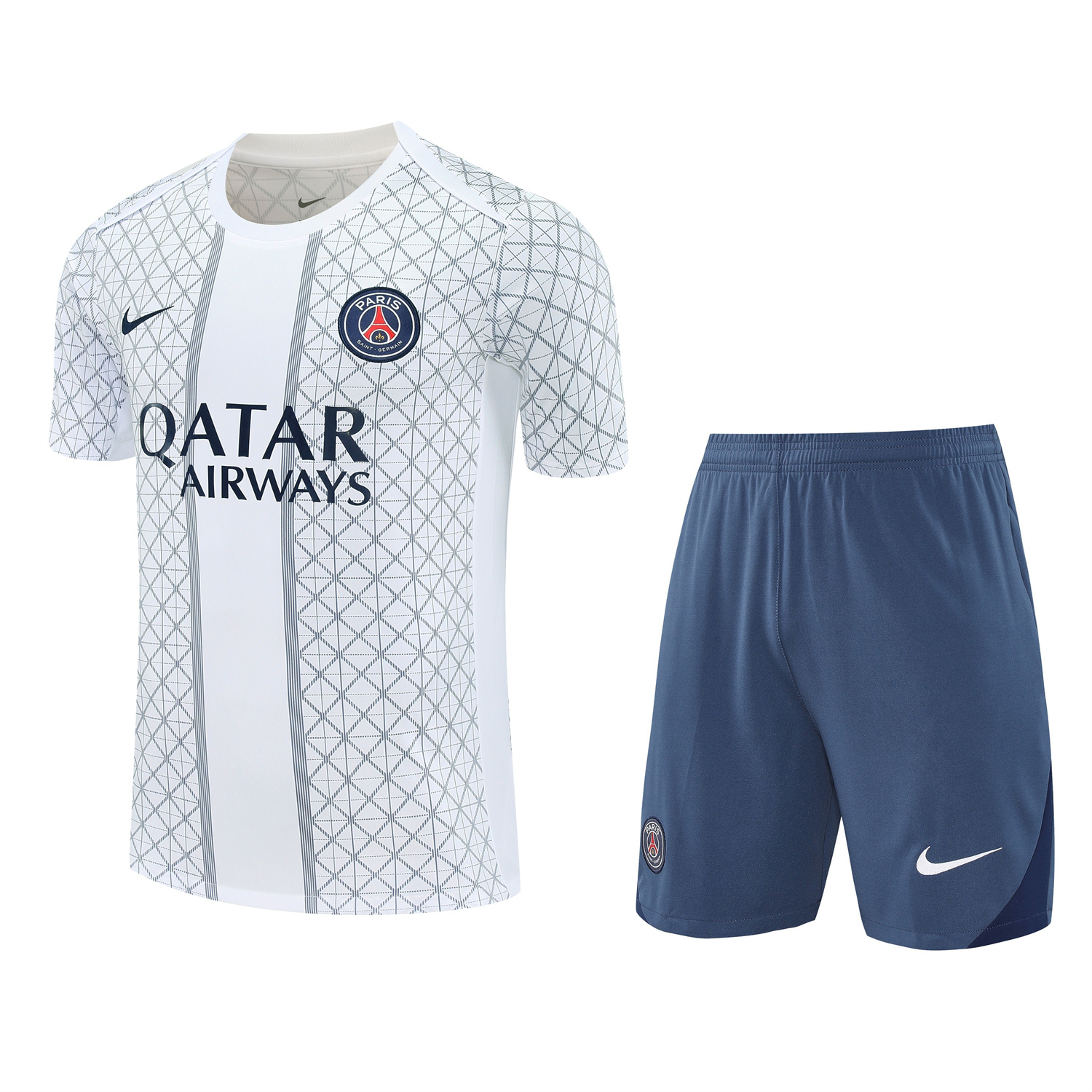 AlphaJersey-Paris Saint-Germain PSG 25-26 Short-Sleeve Training Set - White Top & Deep Blue Shorts