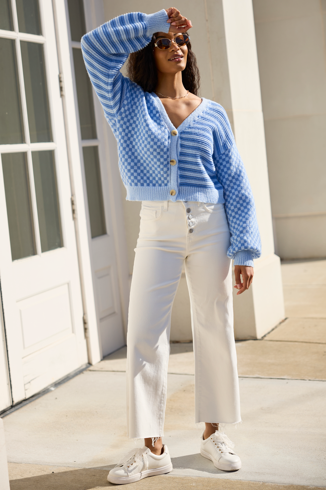 Samara Checkered And Stripes Blue Cardigan SALE | Elegant Women's Fashion by coolavocek