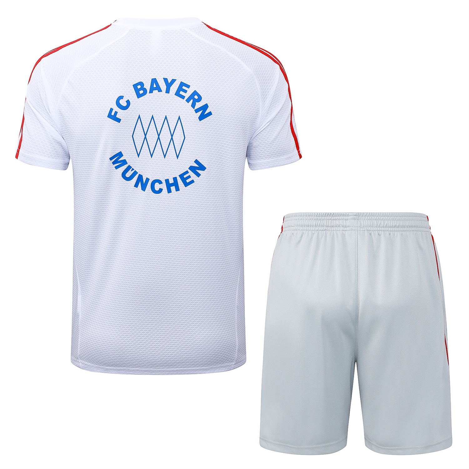 AlphaJersey-Bayern Munich 25-26 Short-Sleeve Training Set - White Throwback Top & Grey Shorts