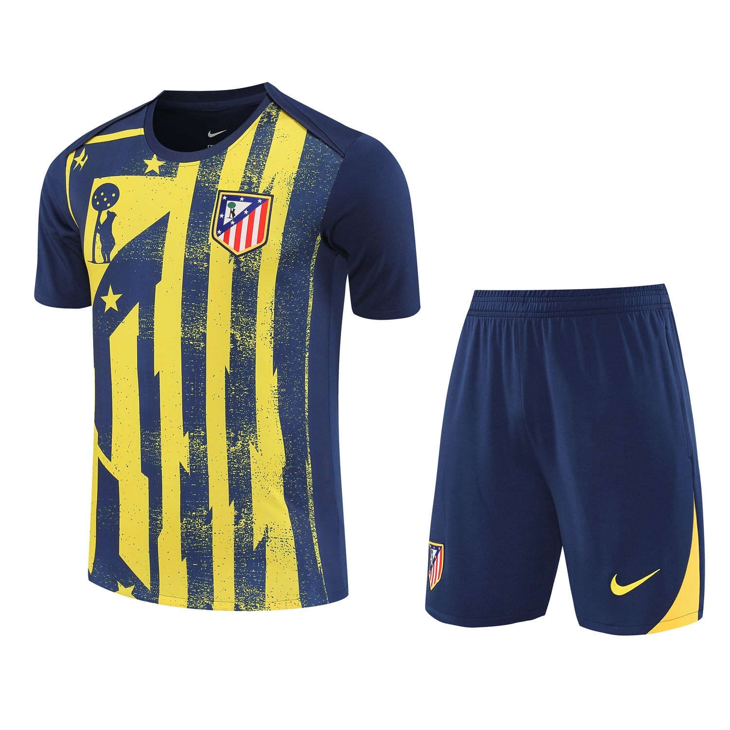 AlphaJersey-Atletico Madrid Short-Sleeve Training Set - Blue Yellow Top & Blue Shorts