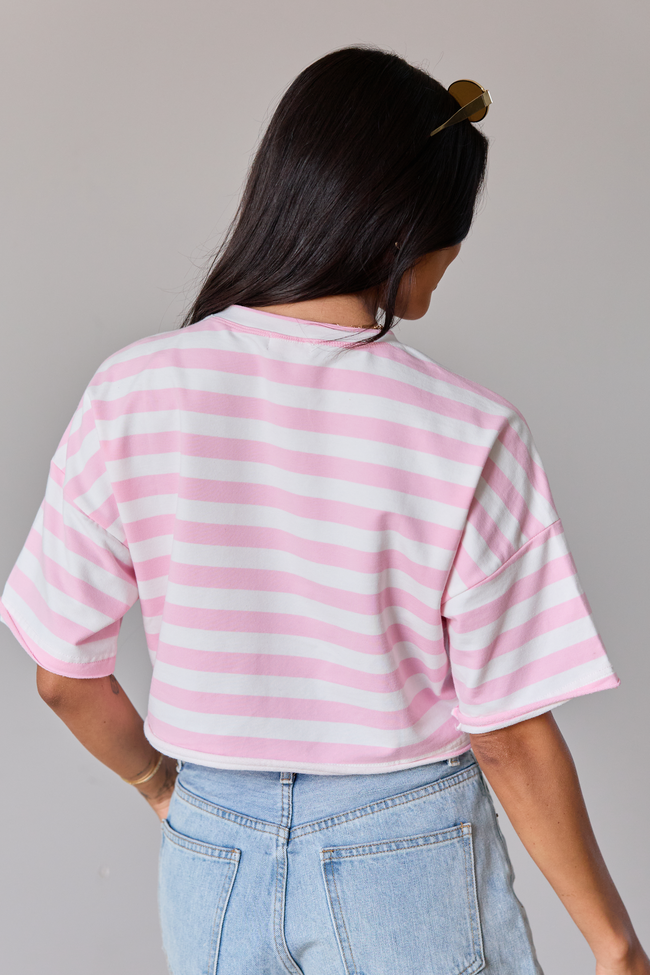 Perfect Idea Cropped Pink Striped Tee | Elegant Women's Fashion by coolavocek
