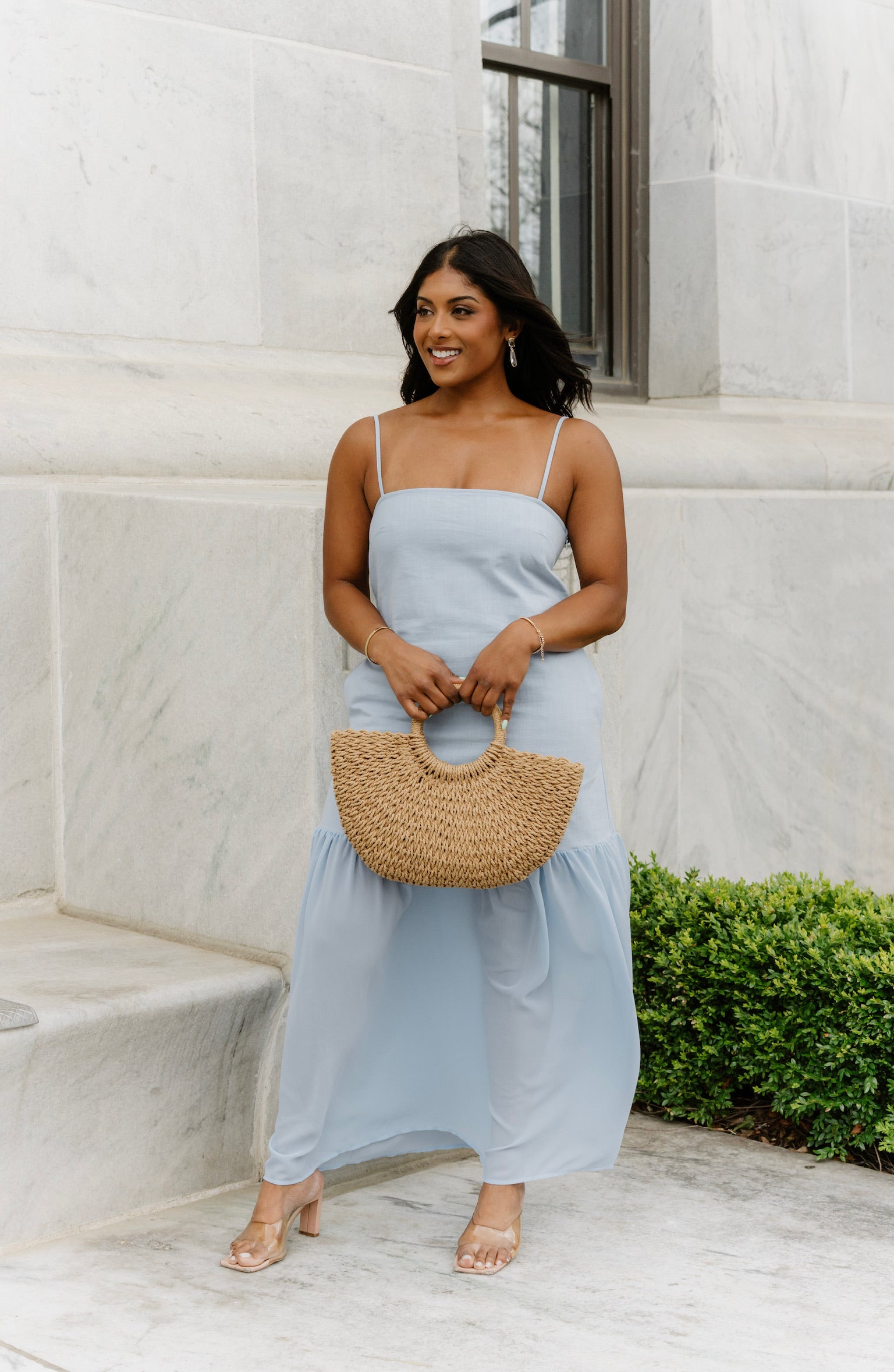 Powder Blue Half Sheer Maxi Dress | Elegant Women's Fashion by coolavocek