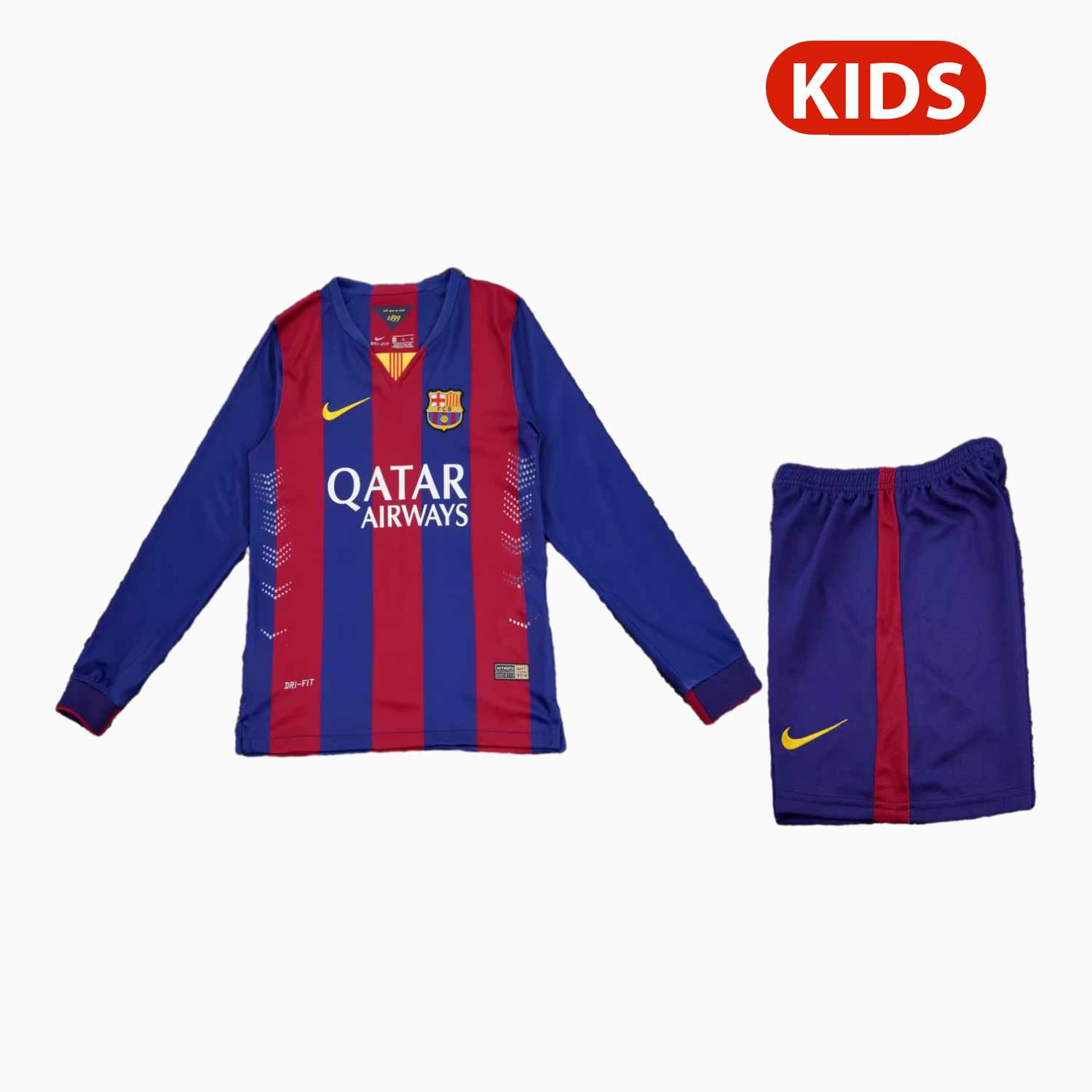 AlphaJersey-Retro Barcelona 2015-16 Home Long Sleeves Kids Kit