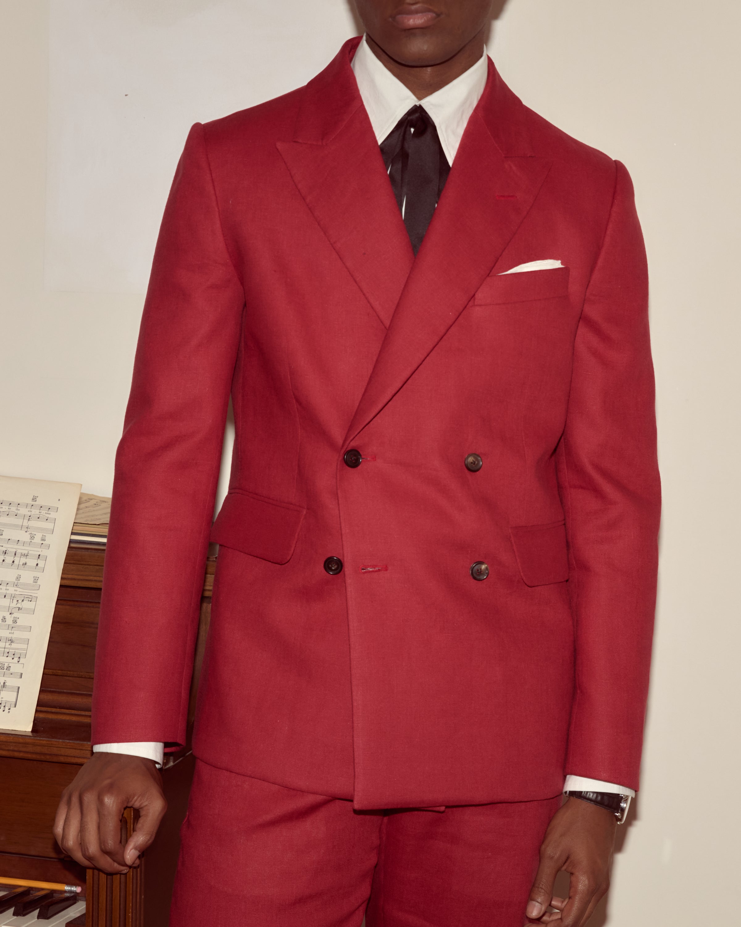 Lightweight Linen Double-Breasted Suit Jacket - Red | Modern Menswear by yycbvcnbmmnbm