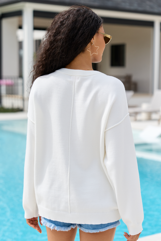 Home Of The Free Ivory Textured Flag Sweater DOORBUSTER | Elegant Women's Fashion by coolavocek