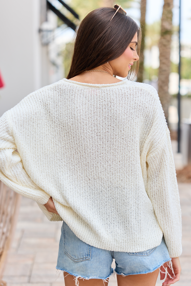 Mckenzie Ivory Open Knit V-Neck Sweater | Elegant Women's Fashion by coolavocek