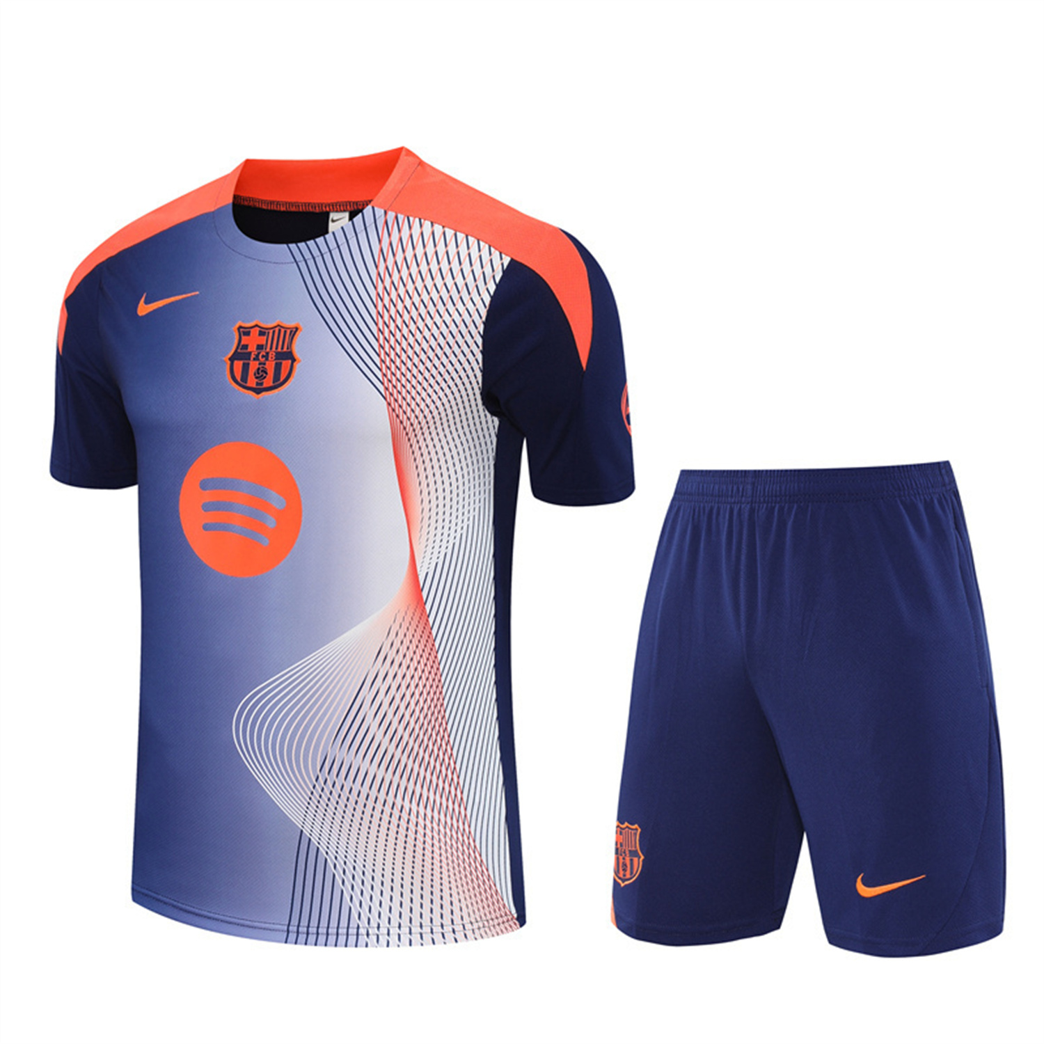 AlphaJersey-Barcelona 25-26 Short-Sleeve Training Set - Red Blue Line Top & Blue Shorts
