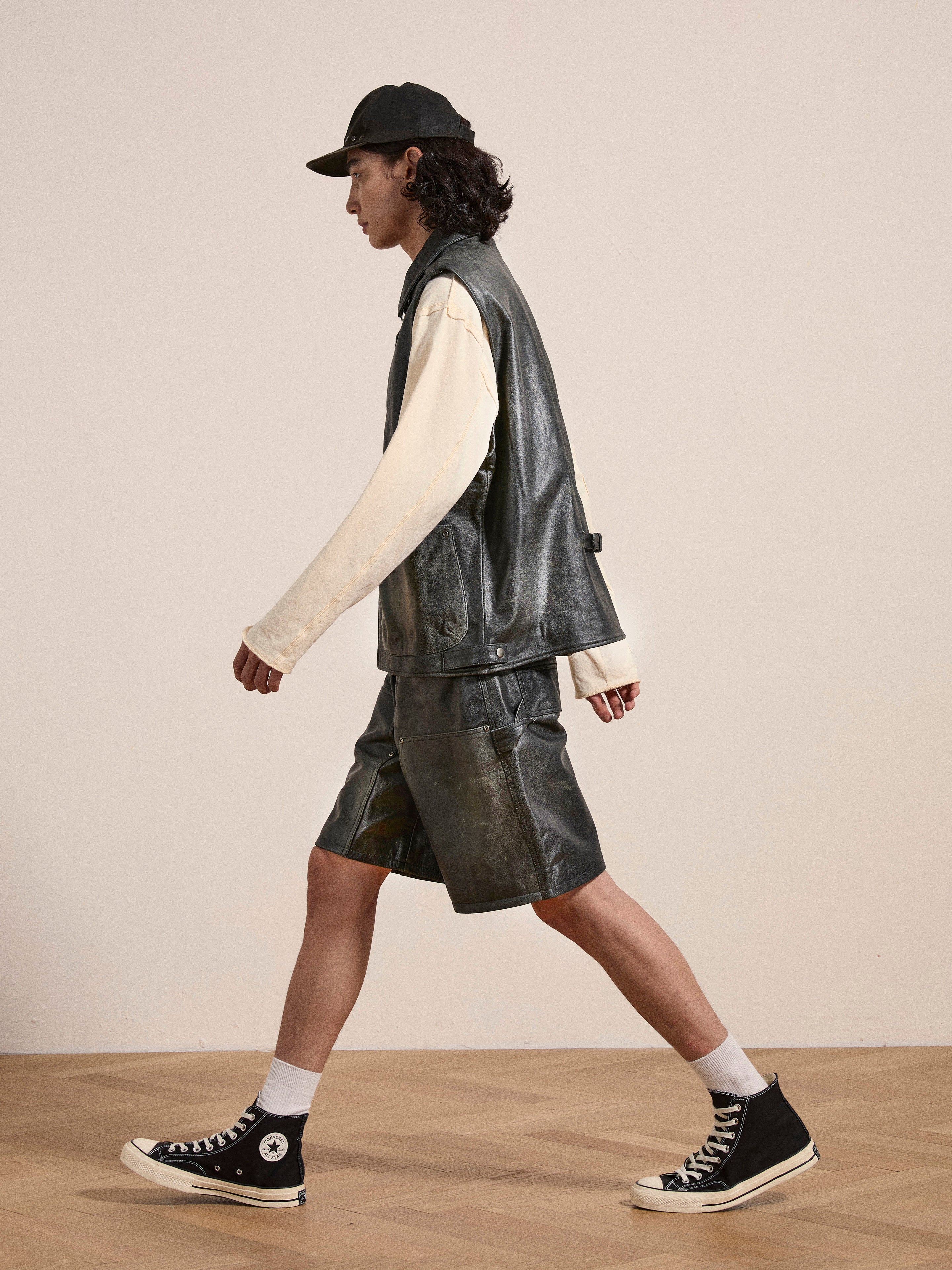 Distressed Genuine Leather Carpenter Shorts | Modern Menswear by yycbvcnbmmnbm