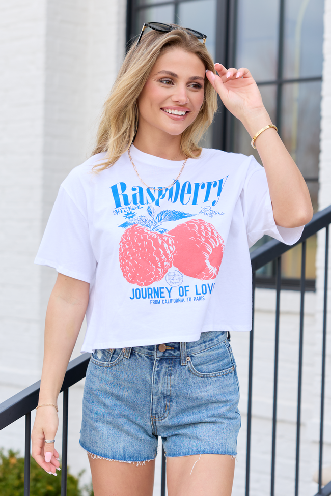 Fruitful Love Raspberry Boxy Graphic Tee | Elegant Women's Fashion by coolavocek