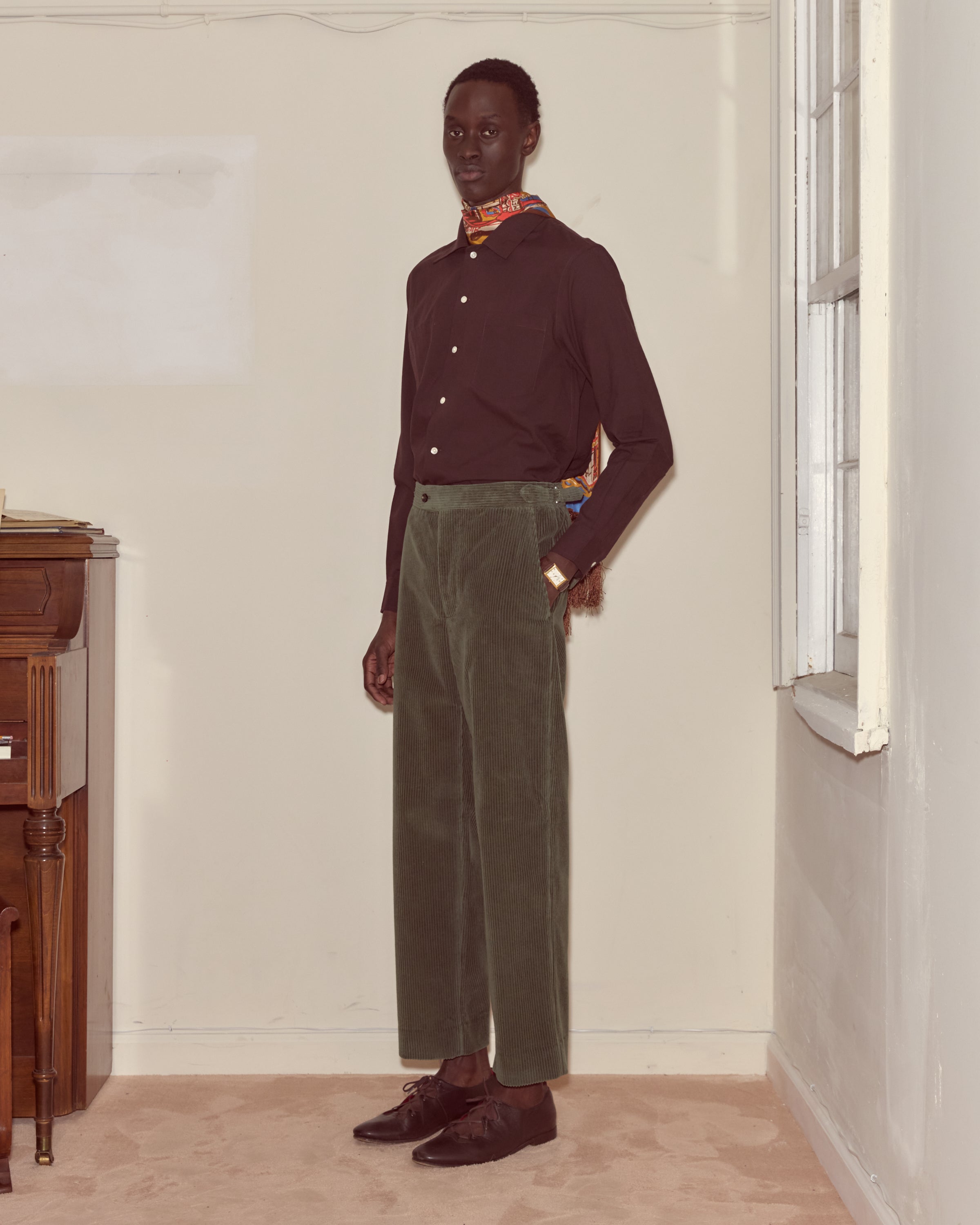 Corduroy Side-Buckle Trousers - Green | Modern Menswear by yycbvcnbmmnbm