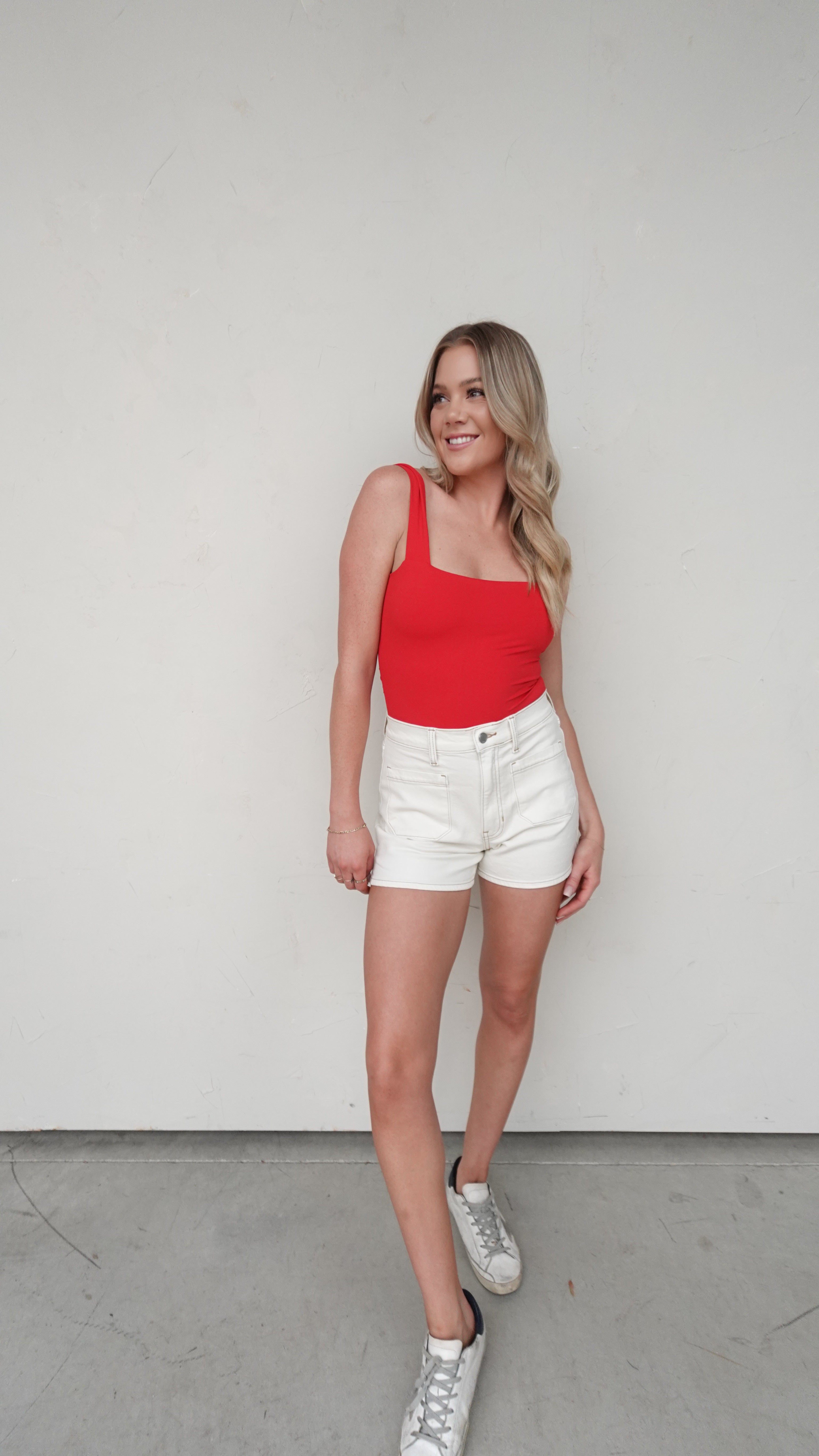Red Square Neck Tie-Back Bodysuit | Elegant Women's Fashion by coolavocek