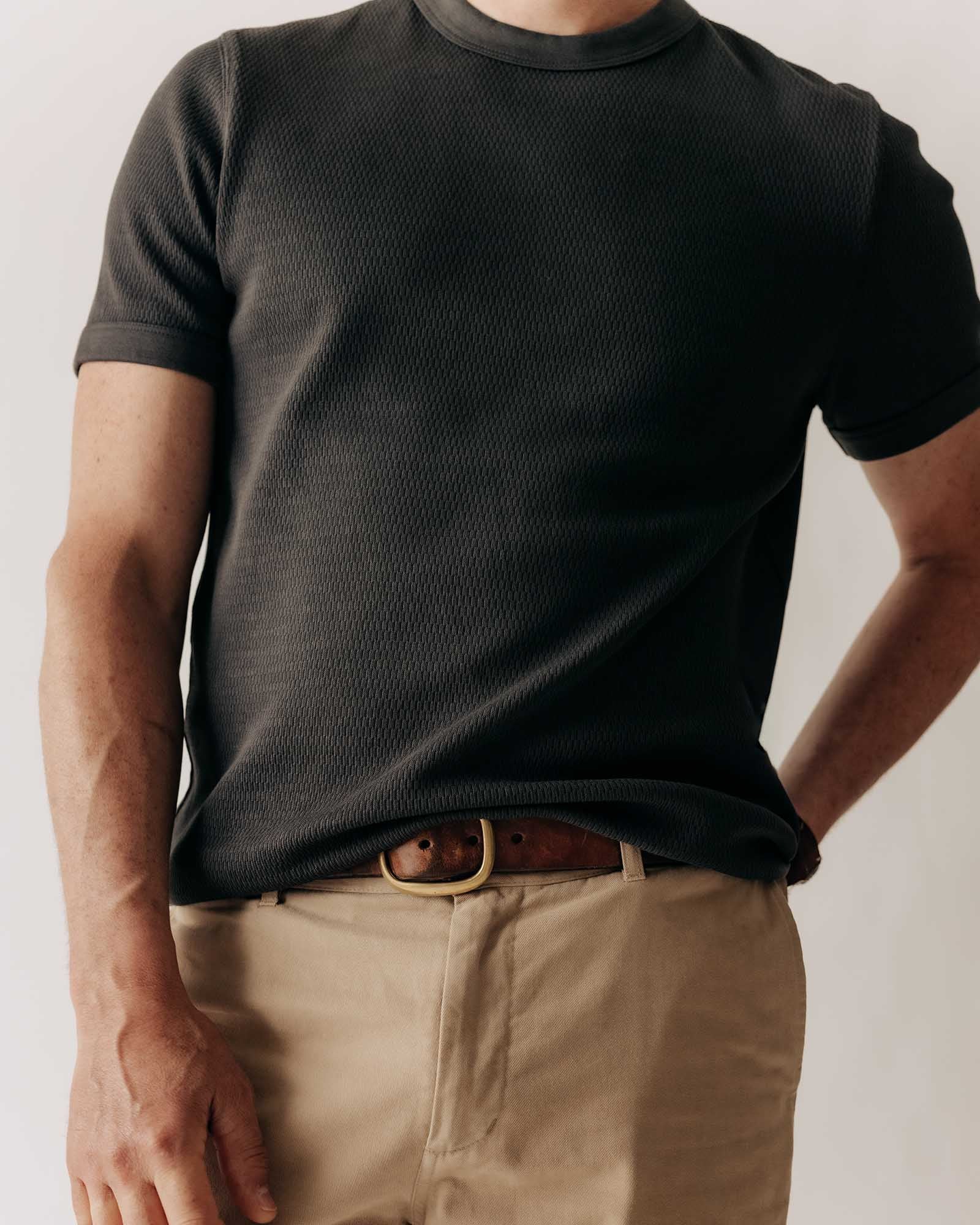 The Organic Cotton Short Sleeve Crew in Faded Black Waffle | Modern Menswear by yycbvcnbmmnbm