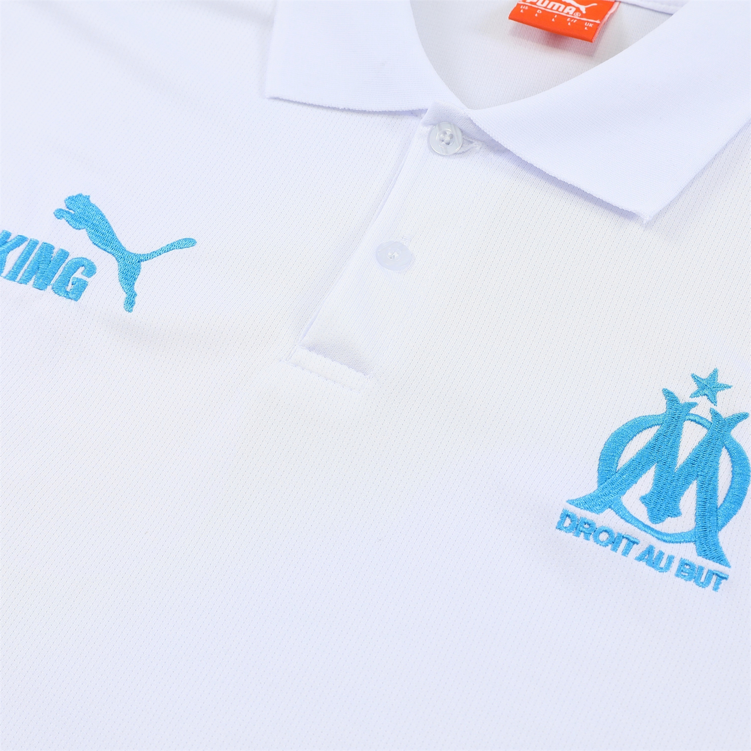 AlphaJersey-Marseille 25-26 POLO Short-Sleeve Training Set - White Top and Dark Blue Pants