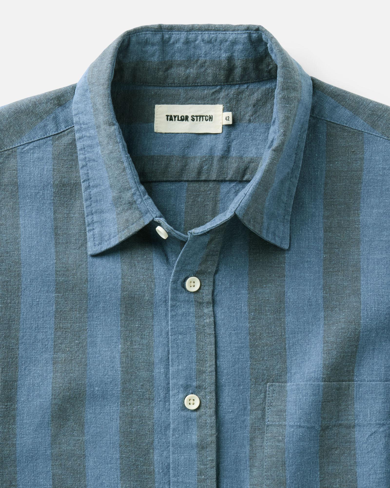 The Short Sleeve California in Blue Stone Stripe Hemp | Modern Menswear by yycbvcnbmmnbm