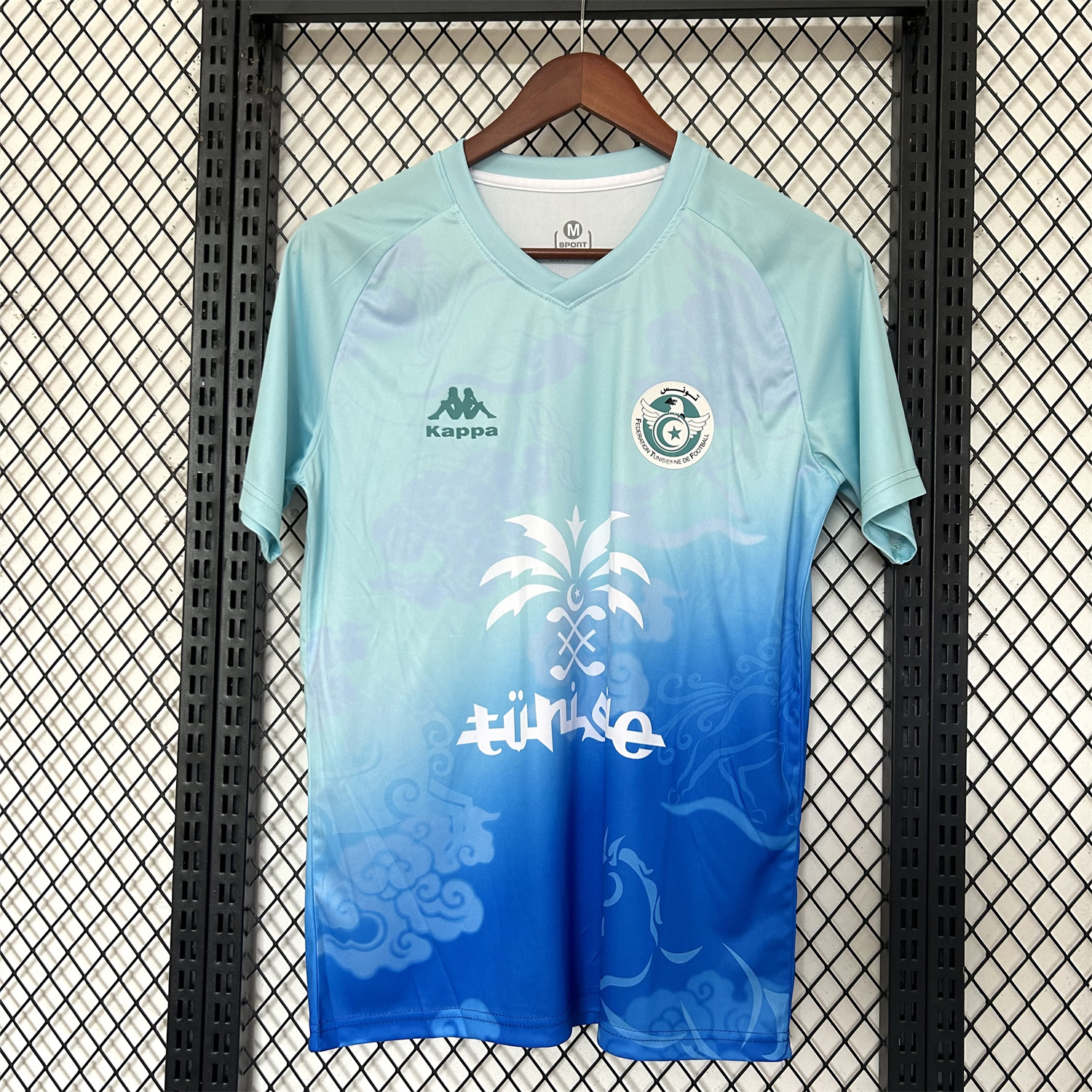 AlphaJersey-Tunisia 25-26 Blue Gradient Auspicious Cloud Pattern Special Jersey - Fans Version