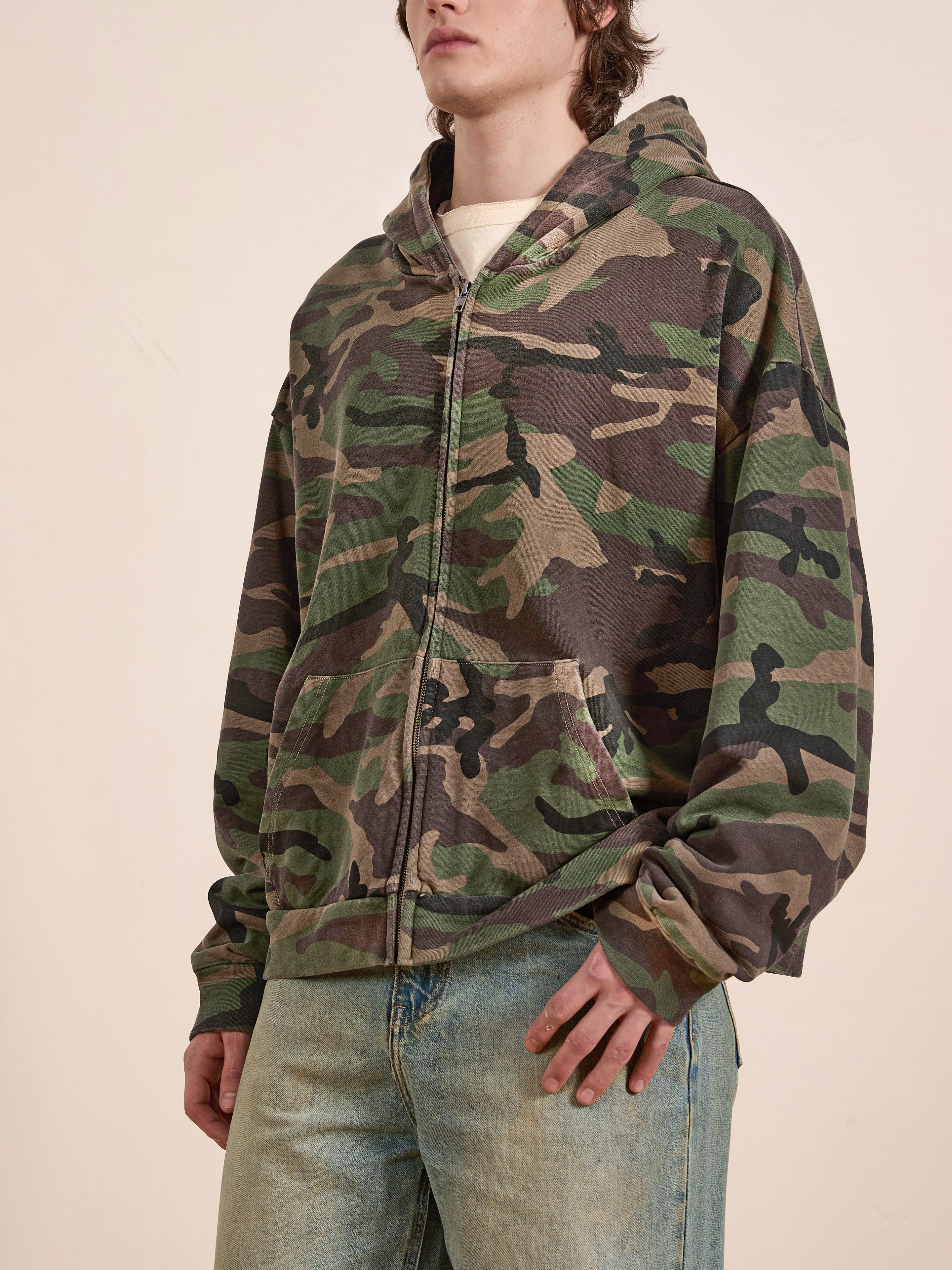 Washed Camouflage Zip Hoodie | Modern Menswear by yycbvcnbmmnbm