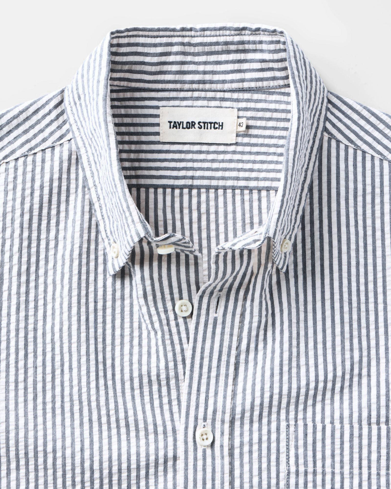 The Short Sleeve Jack in Steel Blue Stripe Seersucker | Modern Menswear by yycbvcnbmmnbm