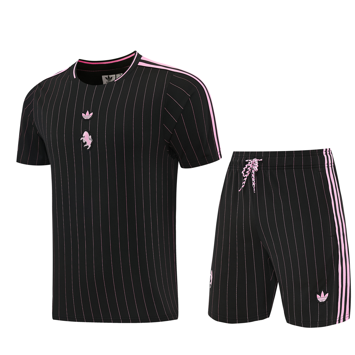 AlphaJersey-Juventus 26-27 Short-Sleeve Training Set - Pink Lines Black Top & Shorts