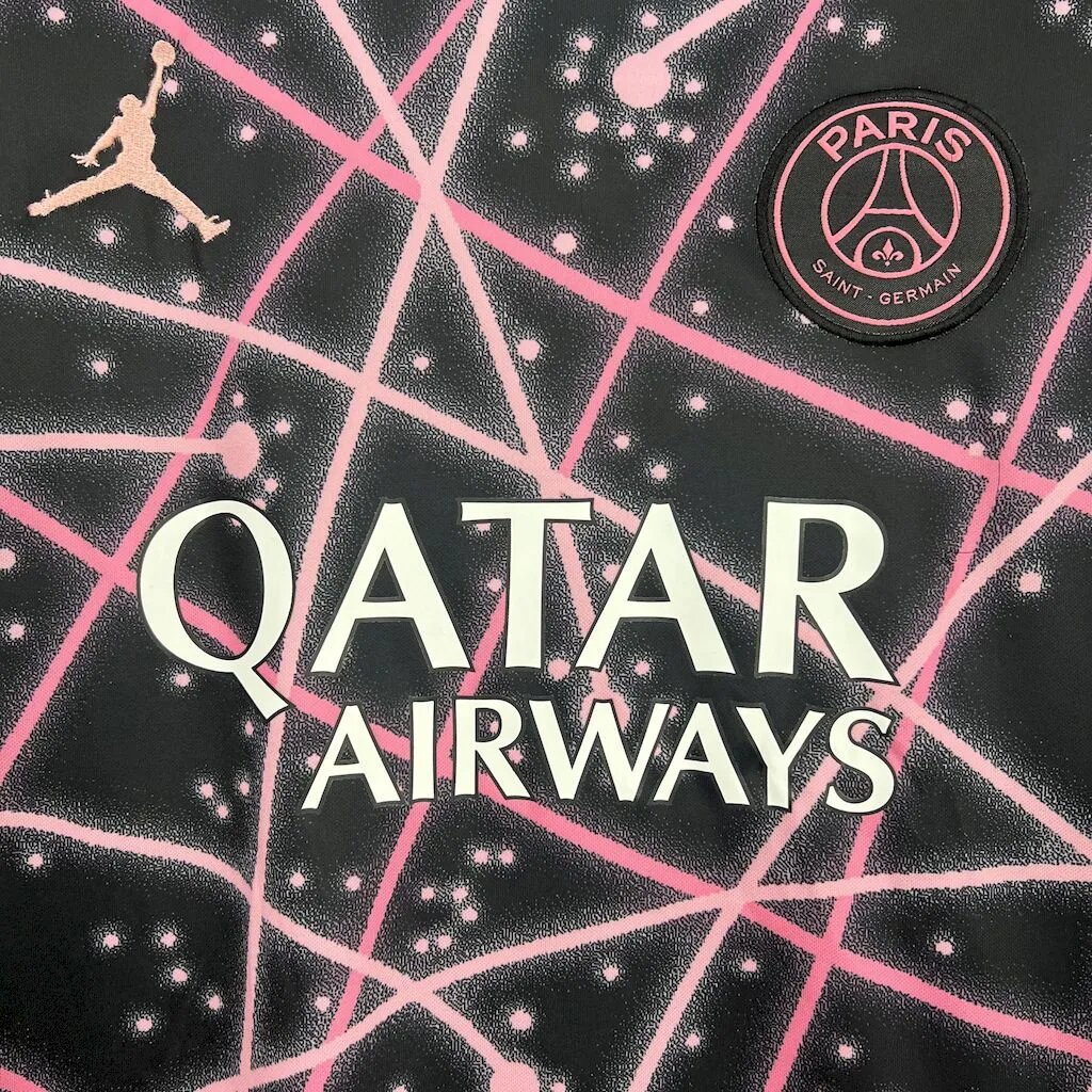 AlphaJersey-Paris Saint-Germain PSG 25-26 Pink Lines Black Pre-Match Training Jersey - Fans Version