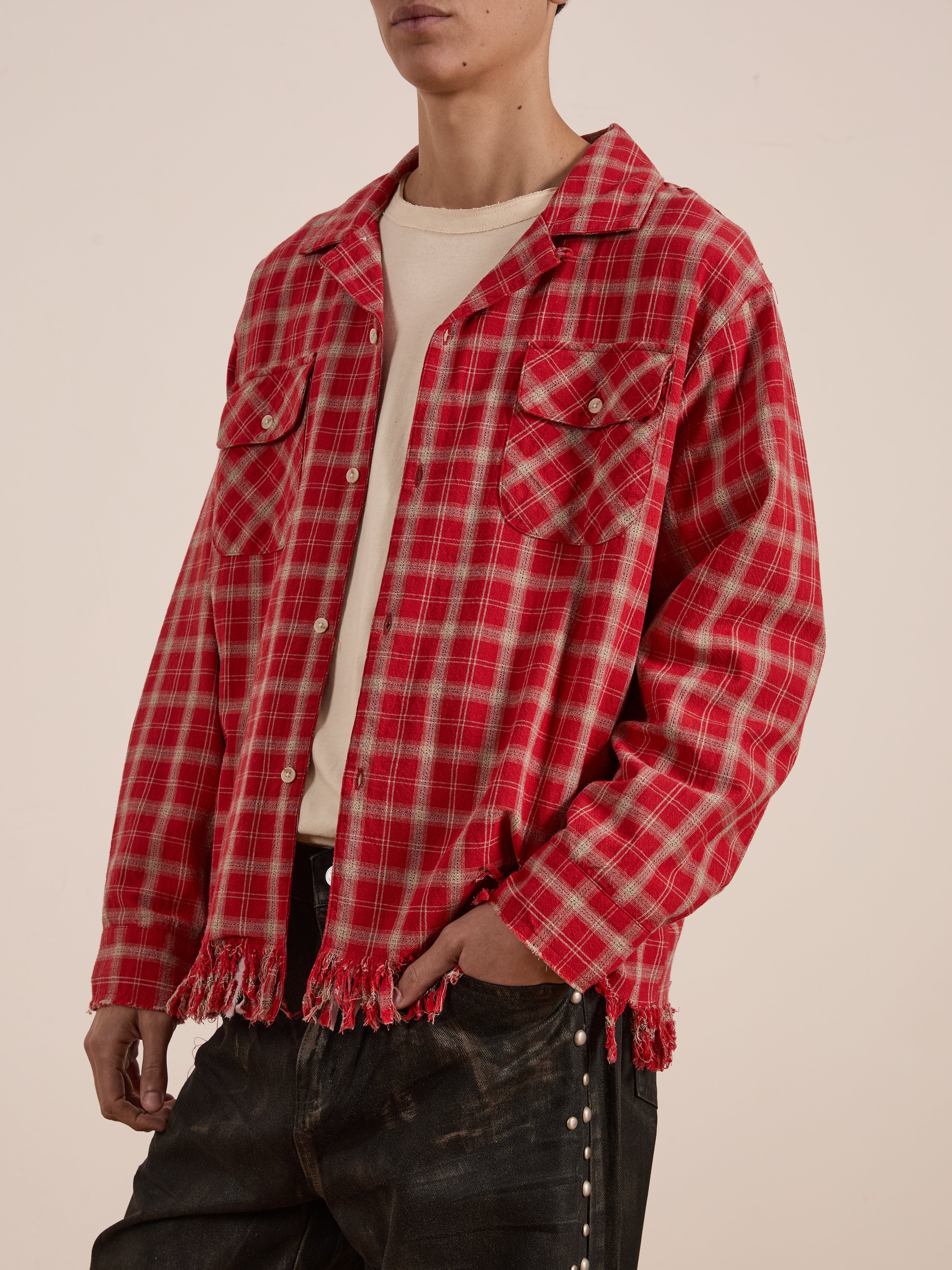 Raw Cut Fringe Plaid Camp Shirt | Modern Menswear by yycbvcnbmmnbm