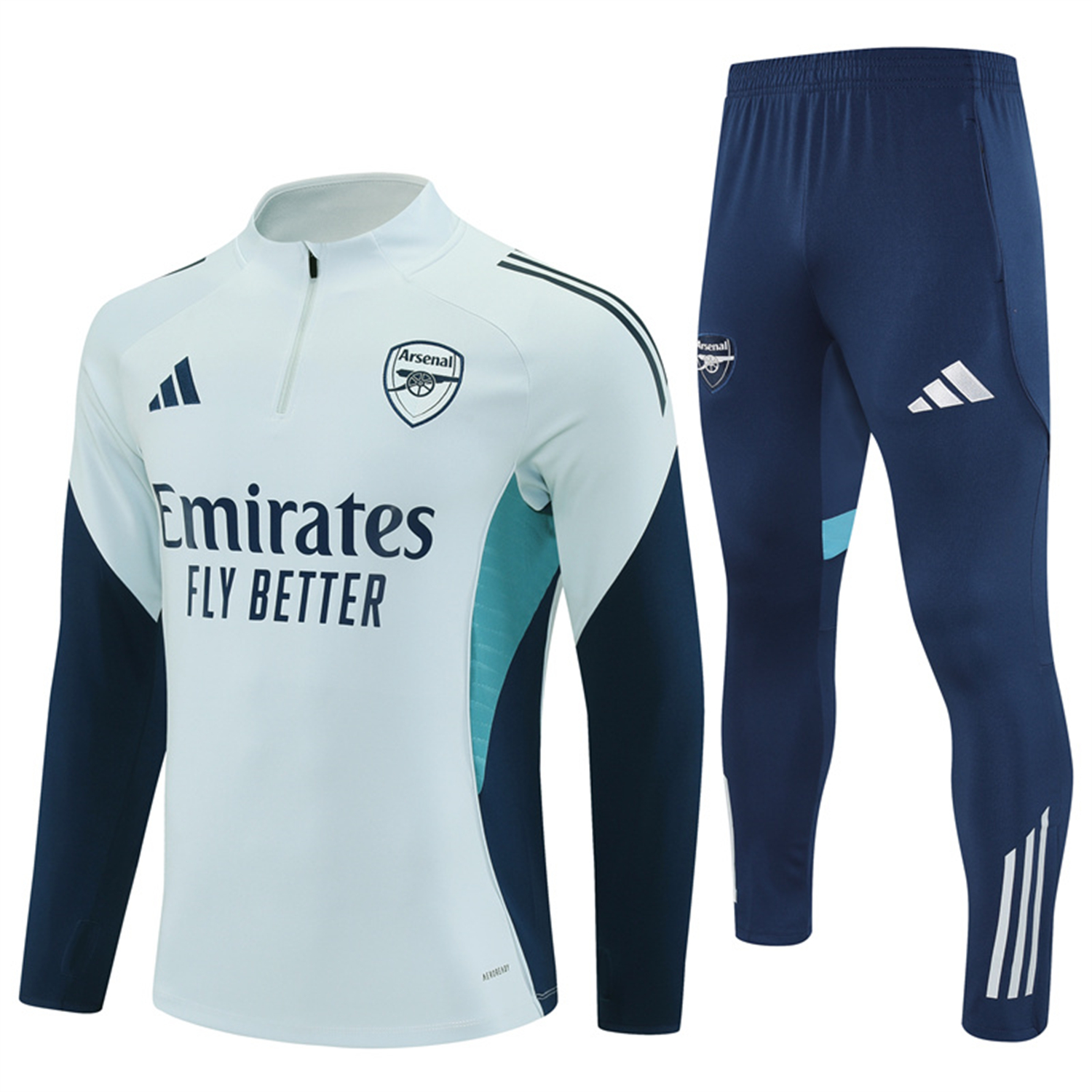 AlphaJersey-Arsenal 25-26 Long Sleeves Training Set - Light Grey Top & Blue Pants