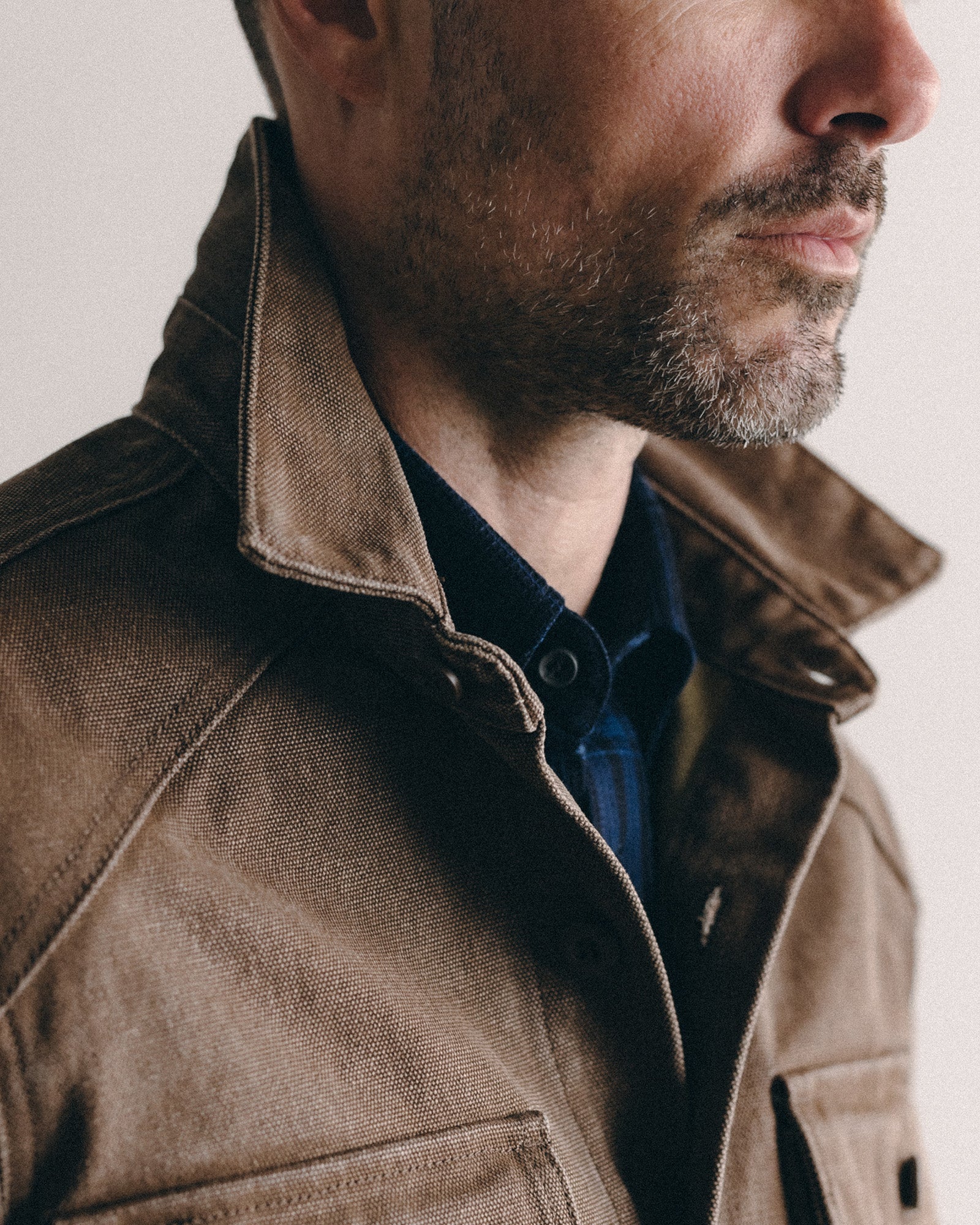 The Shop Shirt in Aged Penny Chipped Canvas | Modern Menswear by yycbvcnbmmnbm