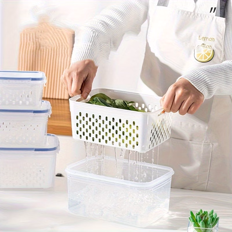 4pcs set premium leak proof food storage containers 2 layer airtight design for   prep reusable stackable kitchen organizers   fruits vegetables meat   Product details 4