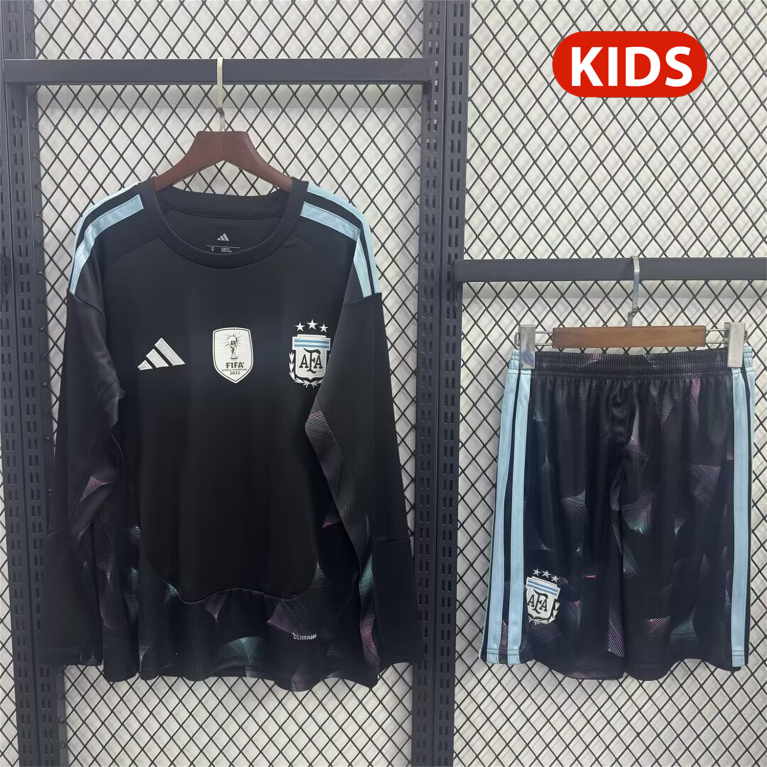 AlphaJersey-Argentina 2026 Goalkeeper Black Long Sleeves Kids Kit