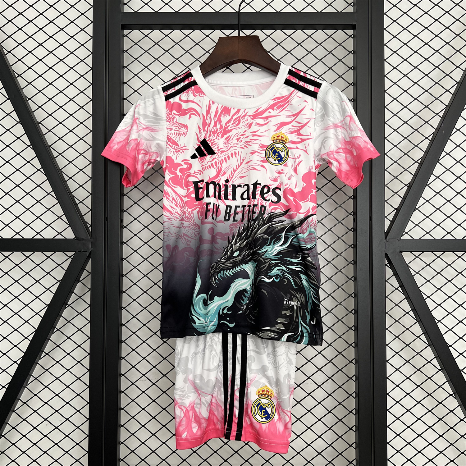AlphaJersey-Real Madrid 25-26 Dragon Pink And Black Special Kids Kit