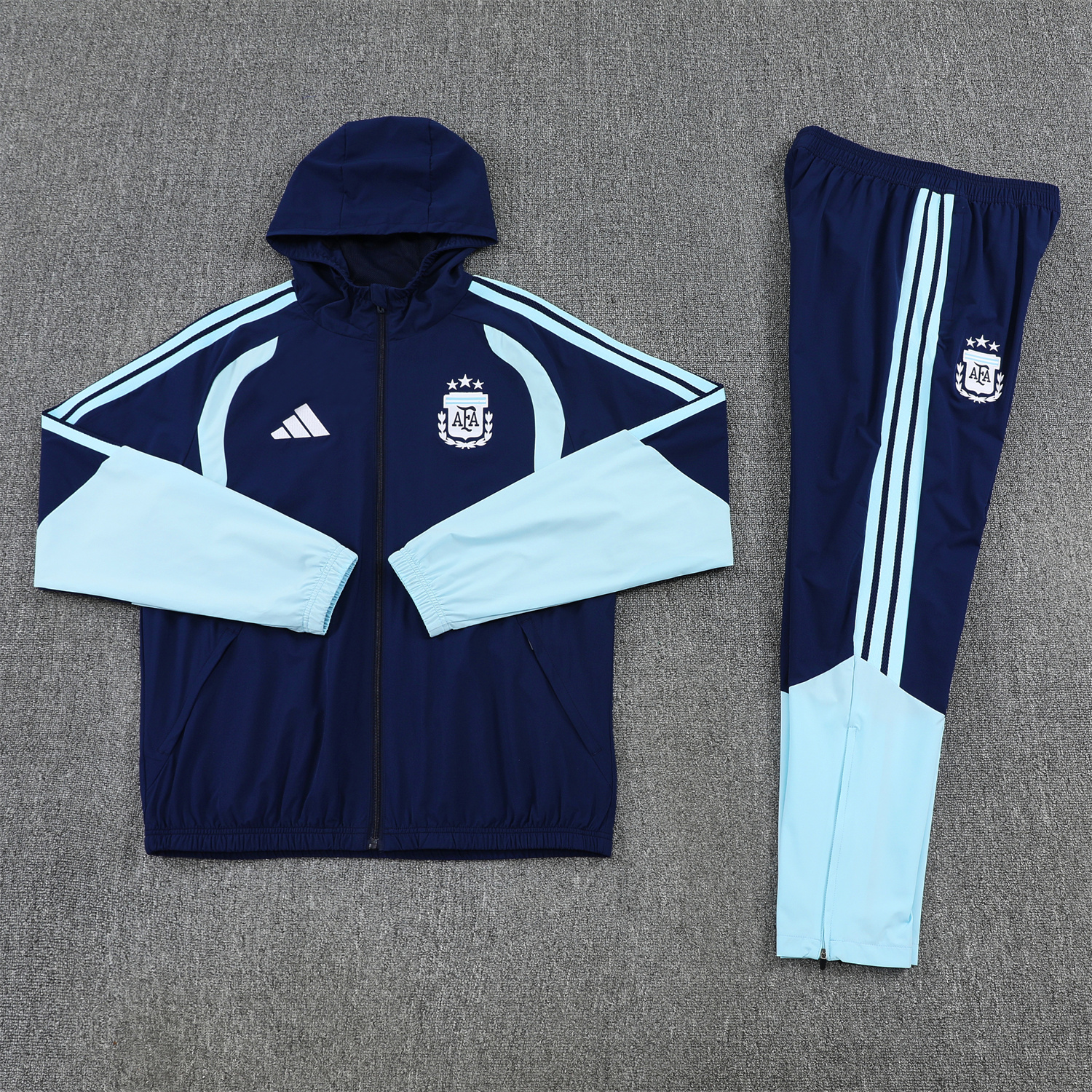 AlphaJersey-Argentina 2026 Hooded Windbreaker Training Set - Dark Blue Top & Pants