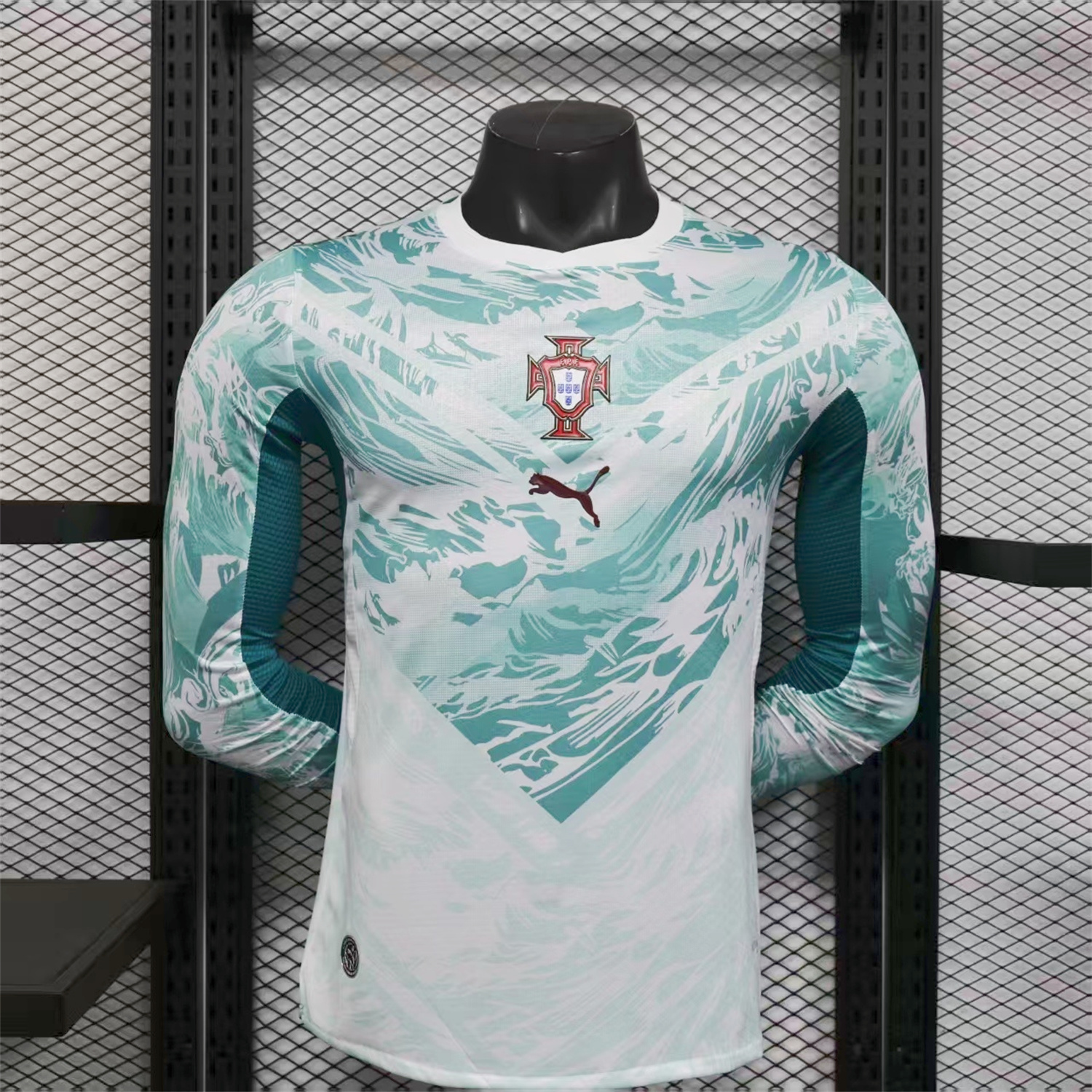 AlphaJersey-Portugal 2026 Away White And Cyan Long Sleeves Jersey - Player Version