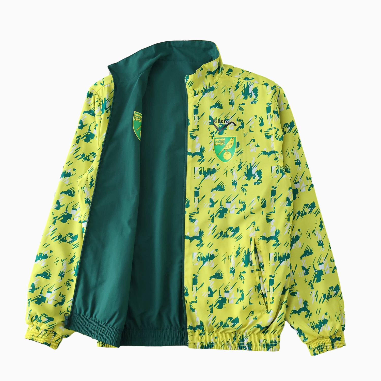 AlphaJersey-Norwich City 1992-94 Retro Style Double Sided Reversible Windbreaker - Green & Yellow