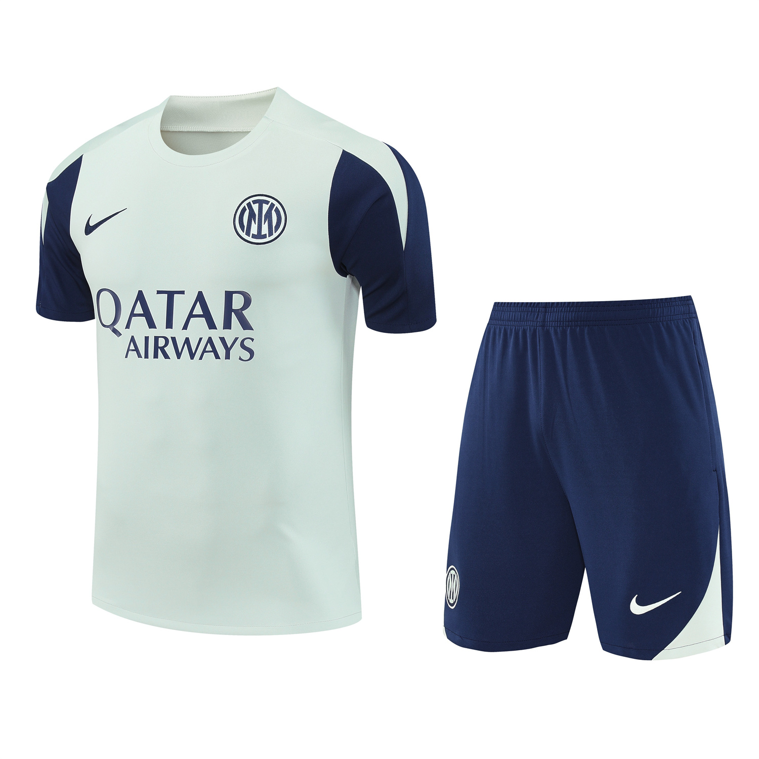 AlphaJersey-Inter Milan 25-26 Short-Sleeve Training Set - Blue Sleeve White Top & Blue Shorts