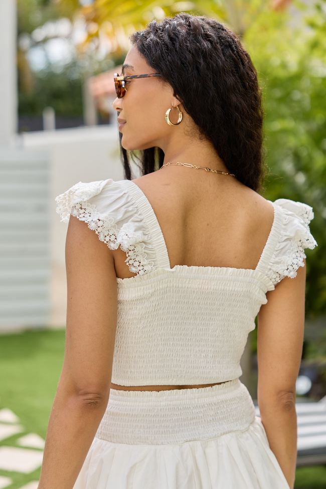 Sweet Talk White Flutter Shoulder Tank and Skort Set SALE | Elegant Women's Fashion by coolavocek