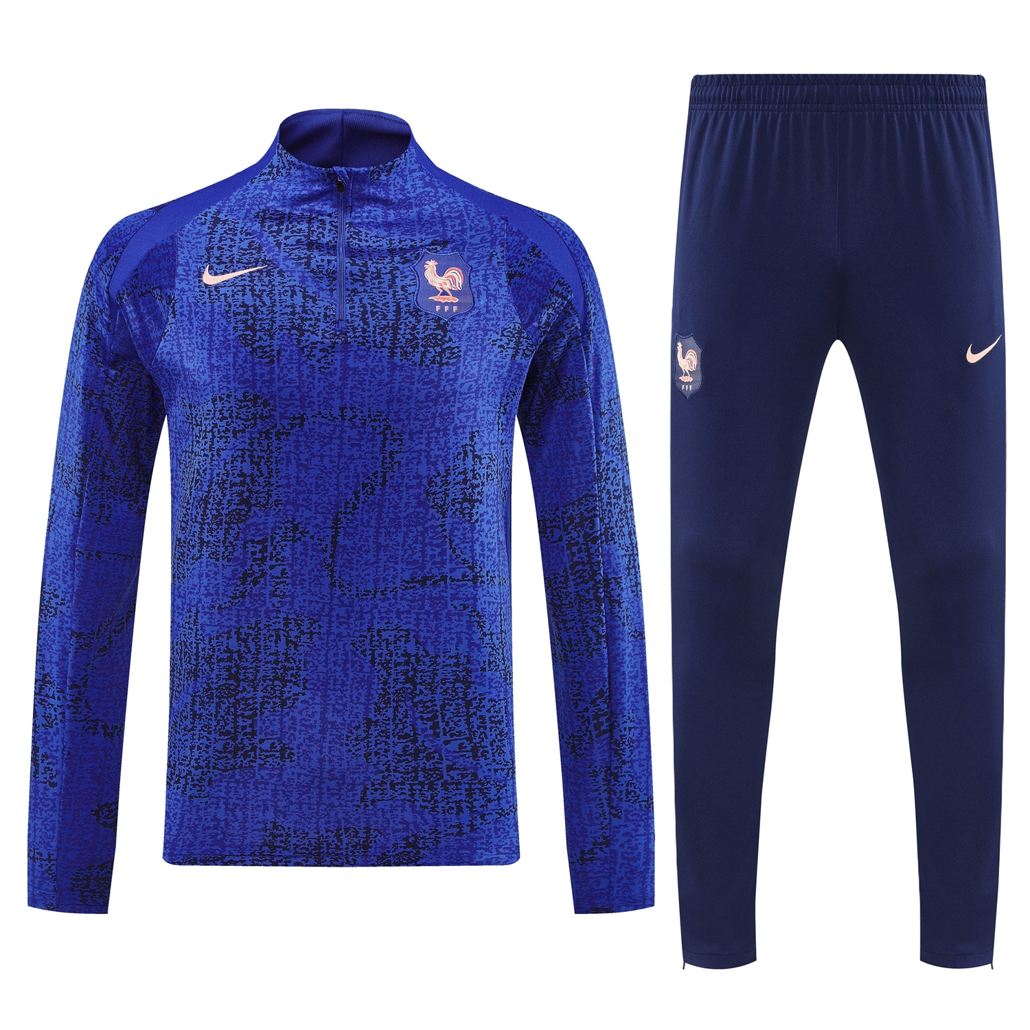 AlphaJersey-France 2026 Long Sleeves Training Set - Ocean Blue Top & Dark Blue Pants