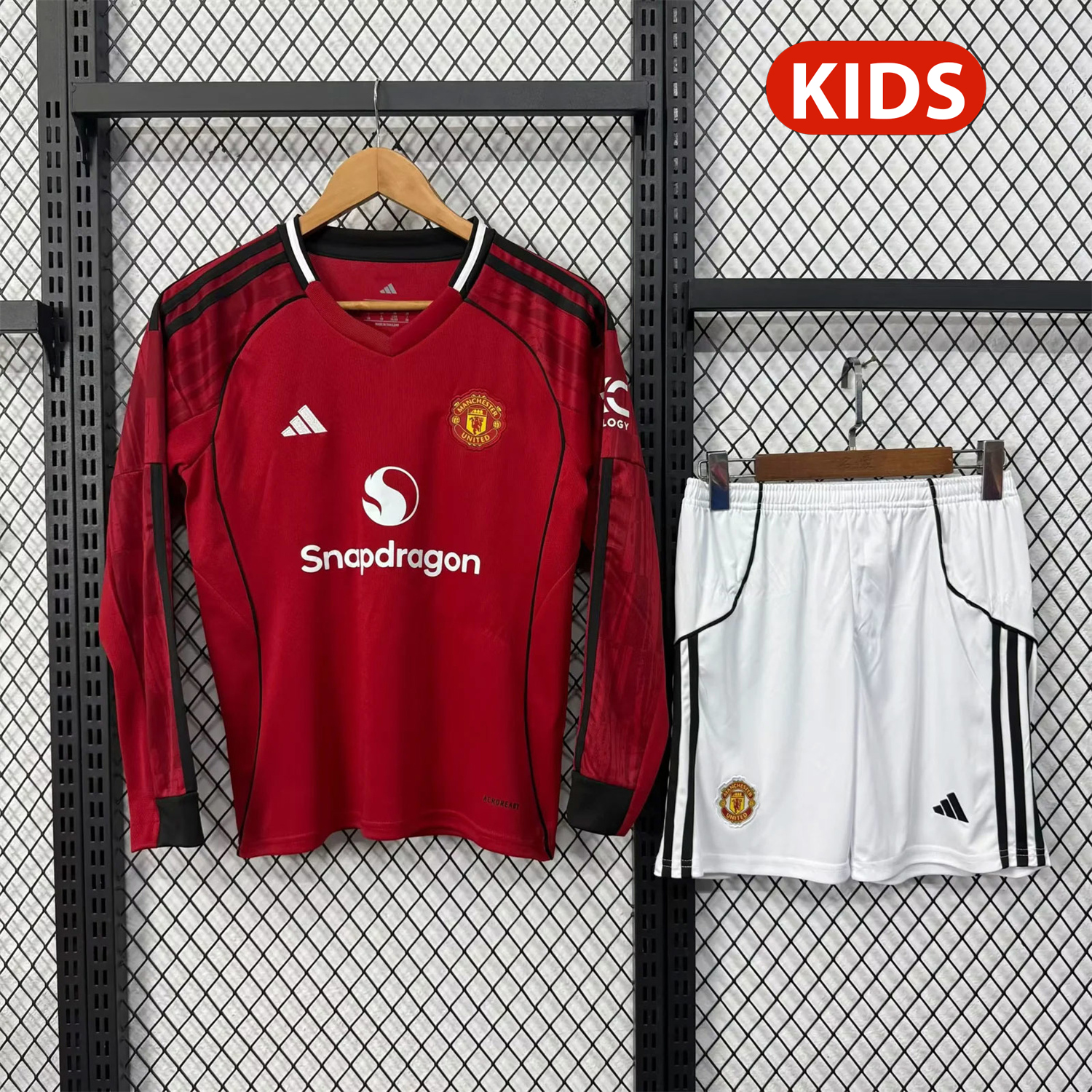 AlphaJersey-Manchester United 25-26 Home Long Sleeves Kids Kit