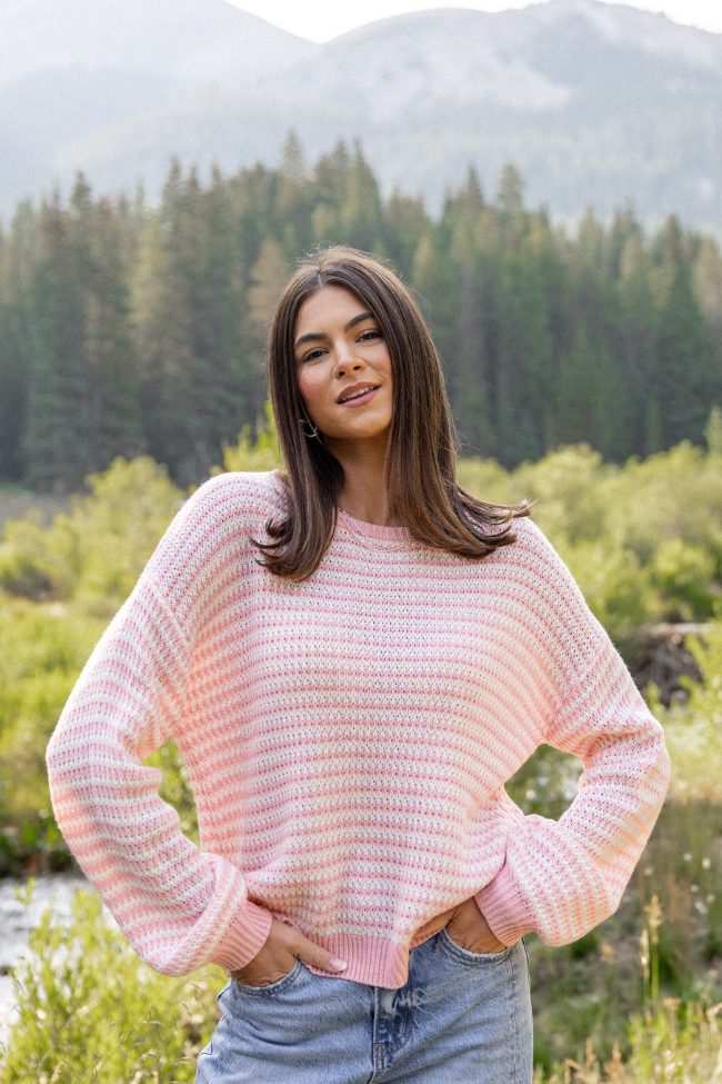 Lennon Blush and Ivory Striped Knit Sweater | Elegant Women's Fashion by coolavocek