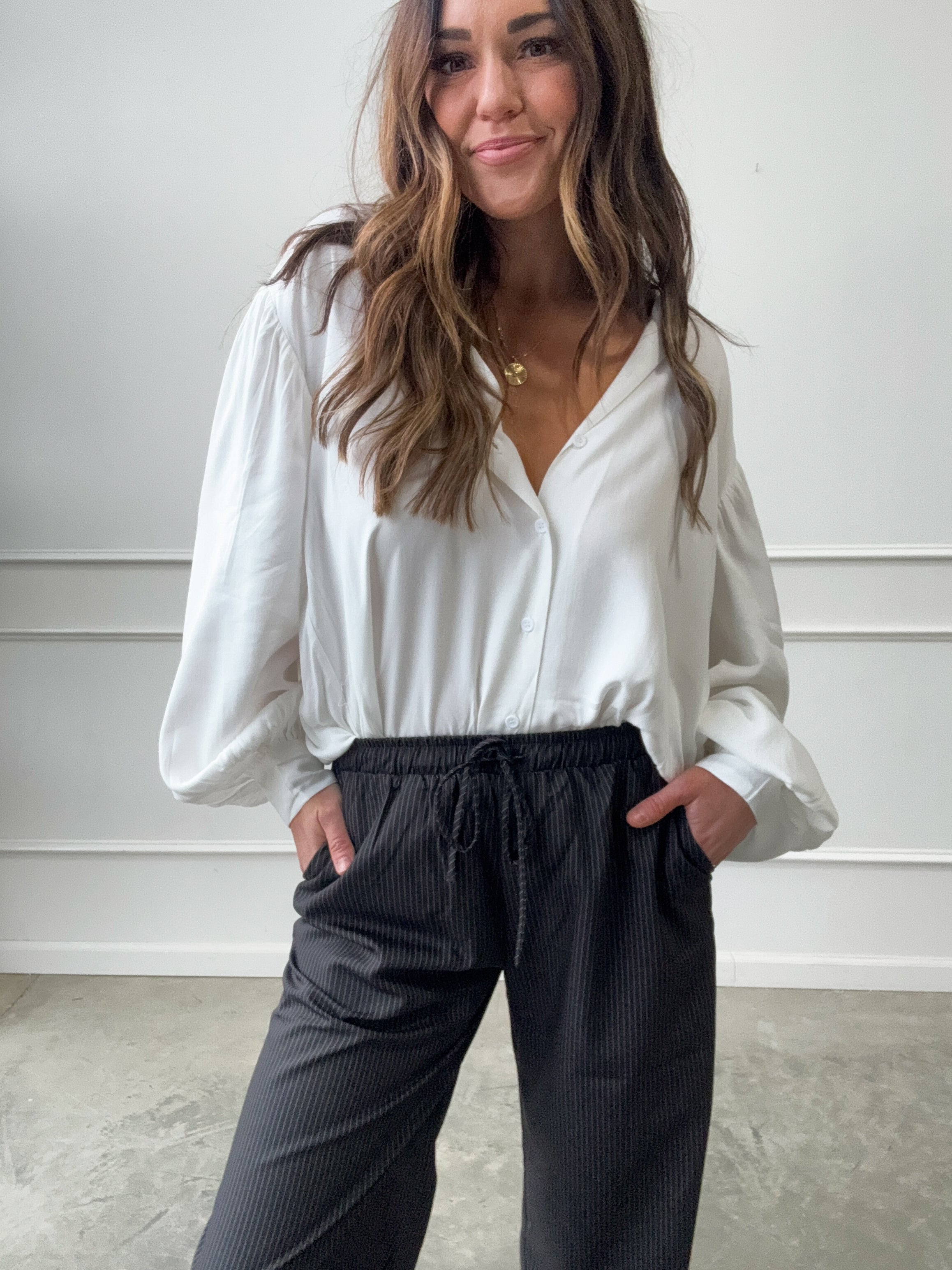 Black Pinstripe Elastic-Waist Pant | Elegant Women's Fashion by coolavocek