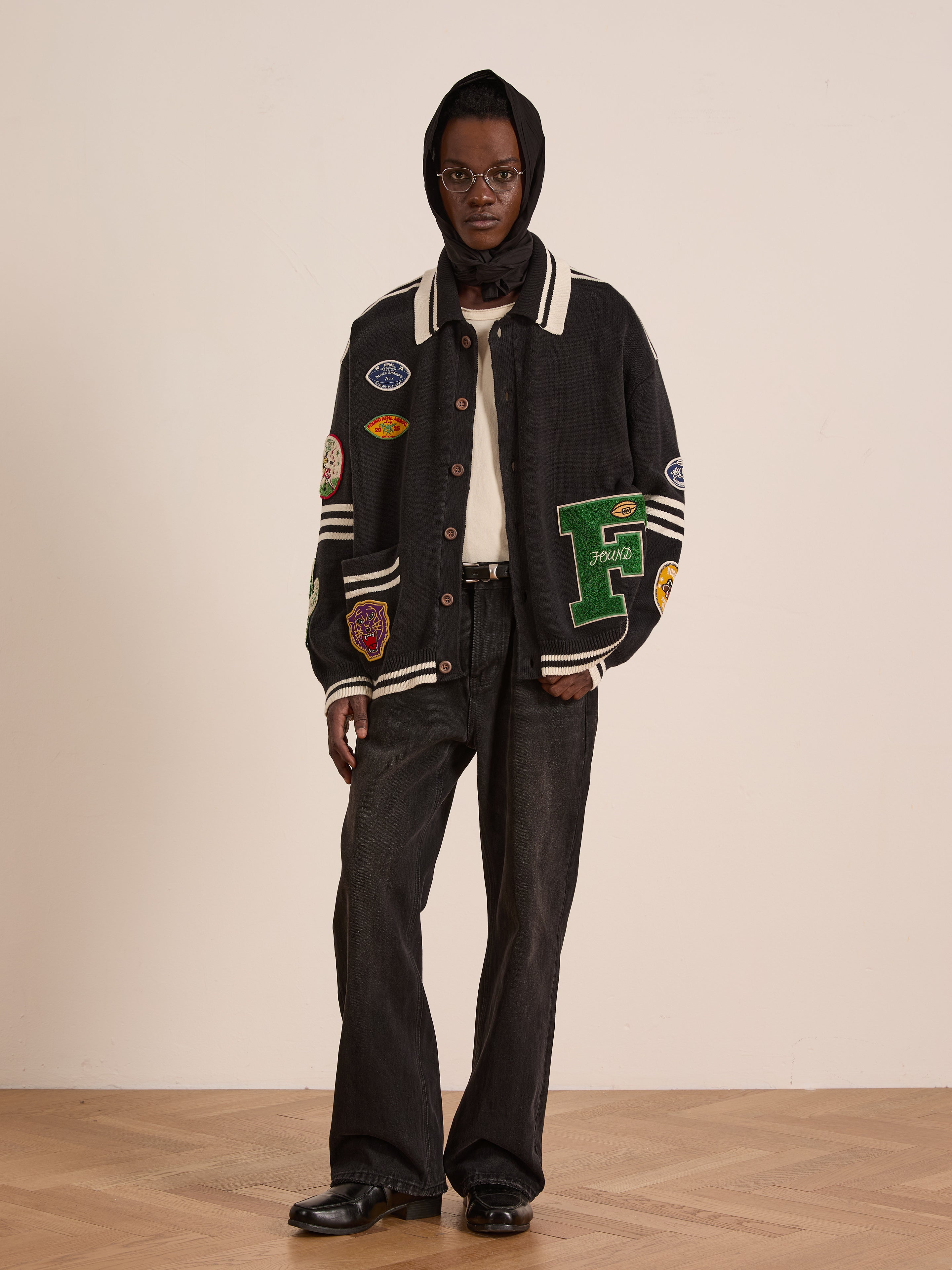 Varsity Patch Collared Cardigan | Modern Menswear by yycbvcnbmmnbm