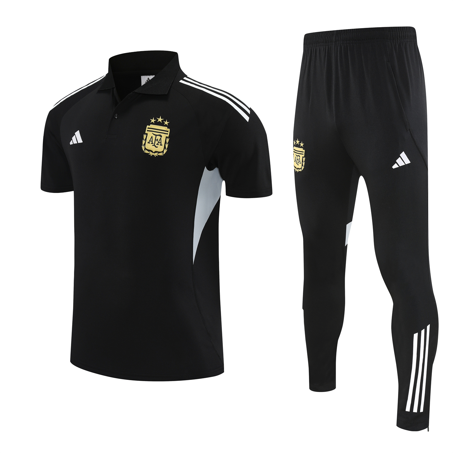 AlphaJersey-Argentina 2026 POLO Short-Sleeve Training Set - Black Top & Black Shorts
