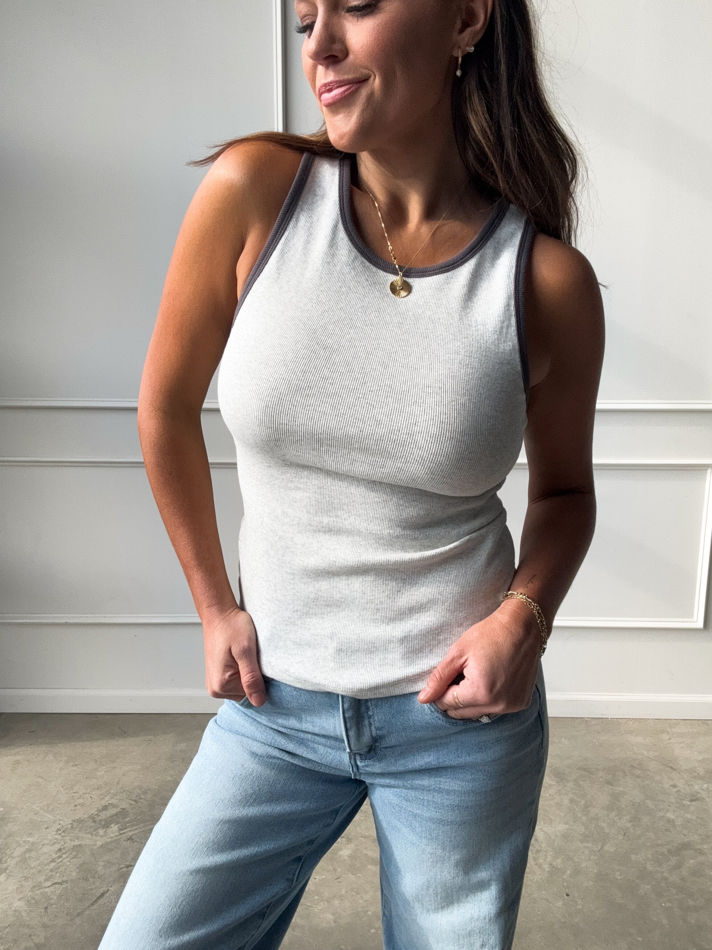 Charcoal Contrast Tank Top | Elegant Women's Fashion by coolavocek