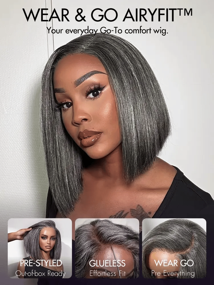 AiryFit™ Scalp Care Wigs -Salt and Pepper Glueless Minimalist HD Lace Bob Wig Pre-Cut Lace - US Only-04