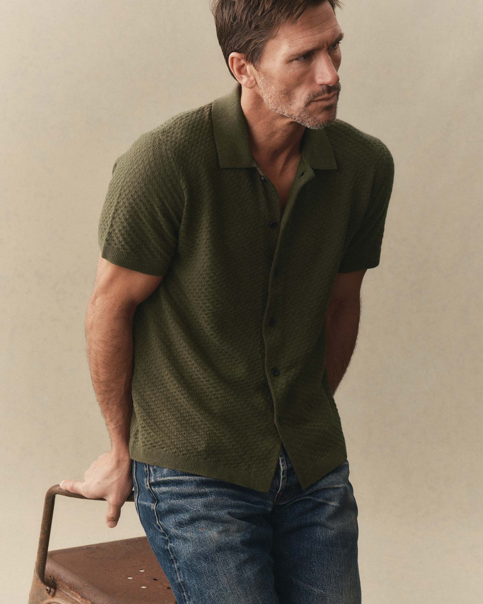 The Arlo Sweater Polo in Cilantro Texture Knit | Modern Menswear by yycbvcnbmmnbm