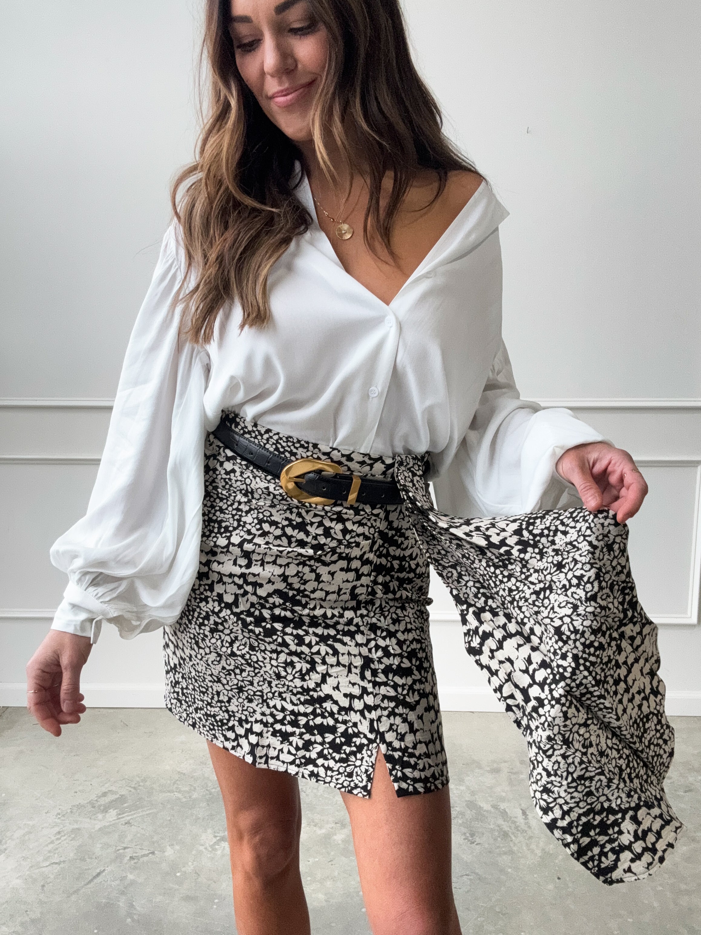 Black Floral Skirt with Ruffle | Elegant Women's Fashion by coolavocek