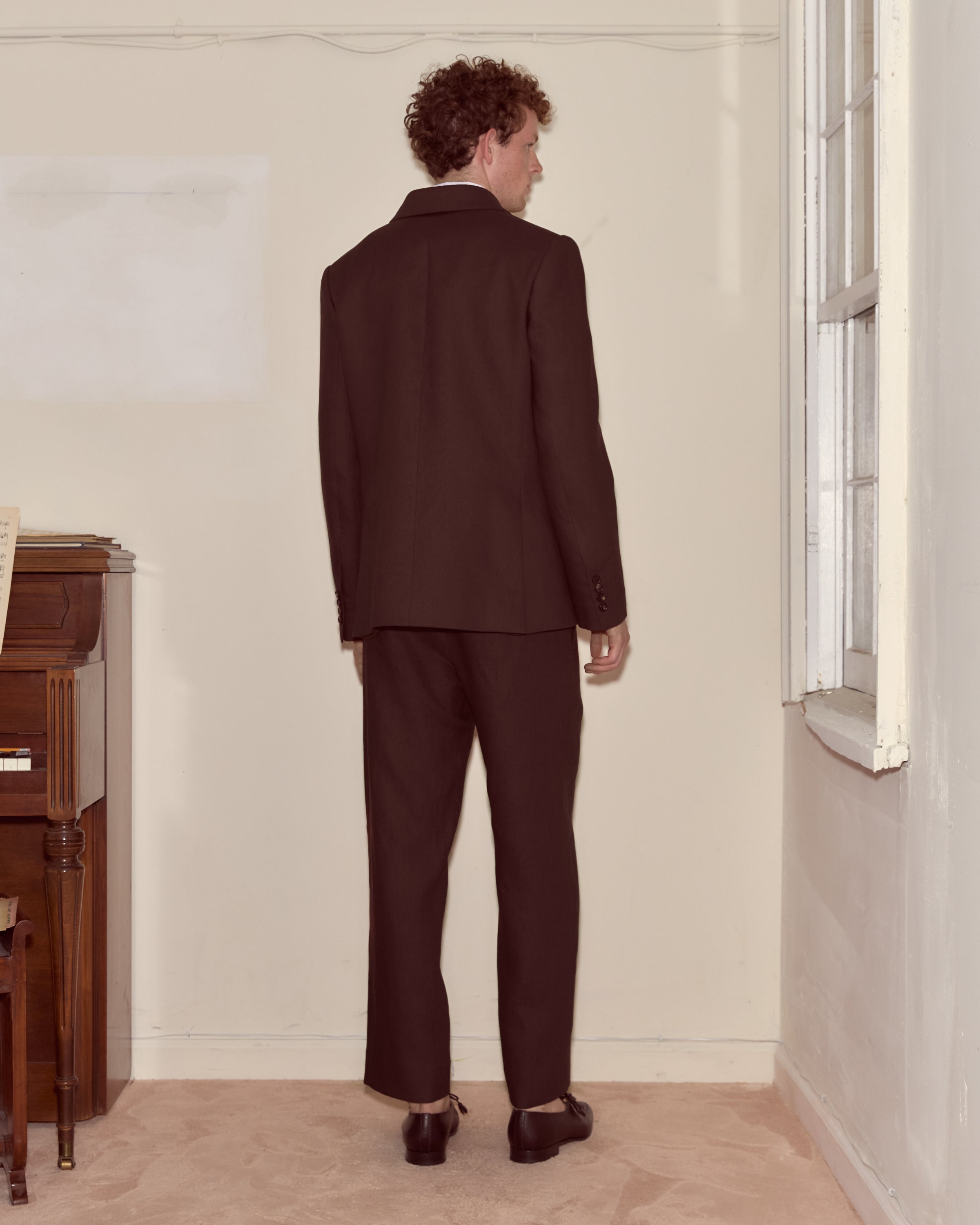 Lightweight Linen Double-Breasted Suit Jacket - Brown/Black | Modern Menswear by yycbvcnbmmnbm